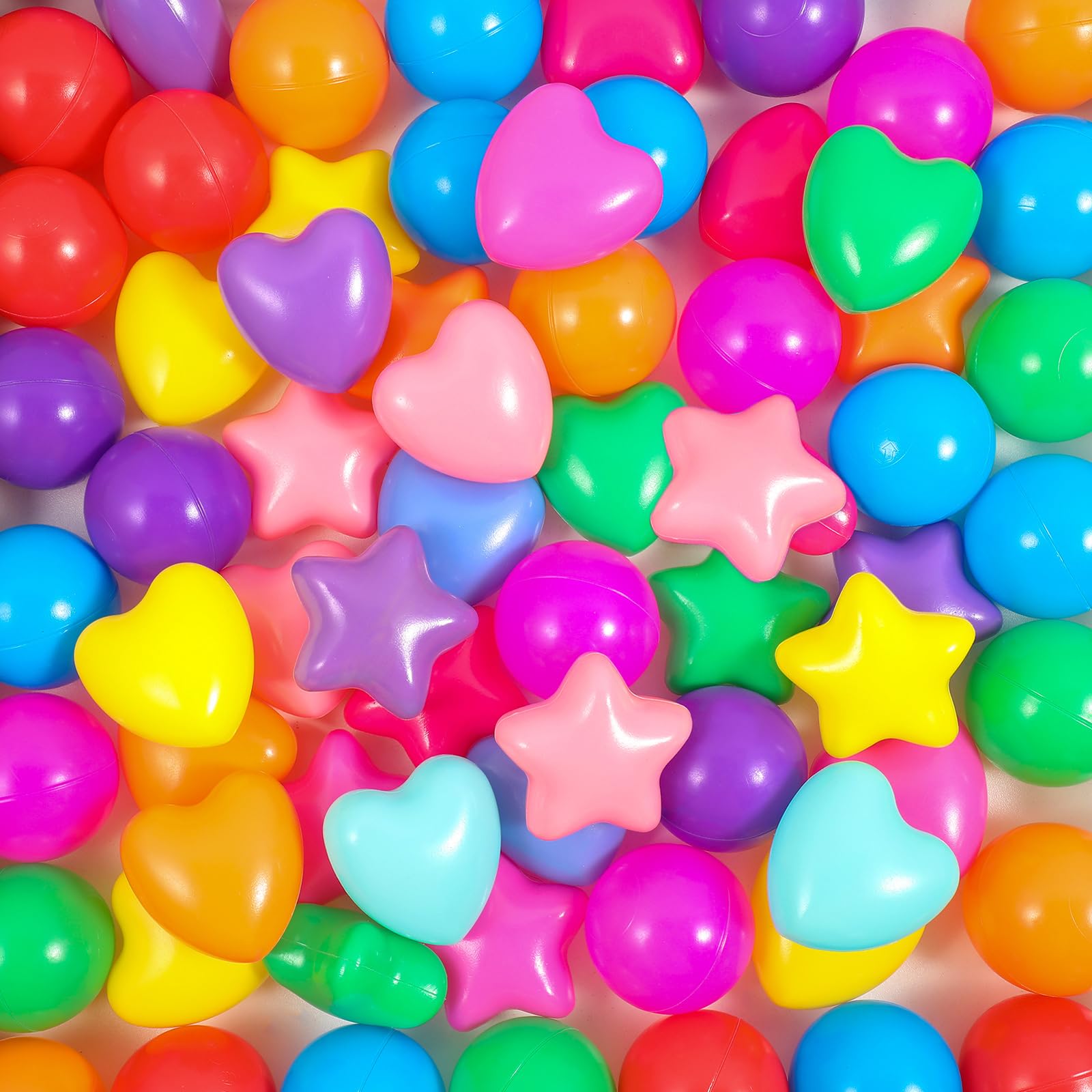 RoundFunny 100 Pieces Pit Balls for Kids Star Heart Shape Plastic Balls for Toddler Playpen 2.17'' Play Toy for Crawl Tunnel Inflatable Pool Birthday Party Decoration