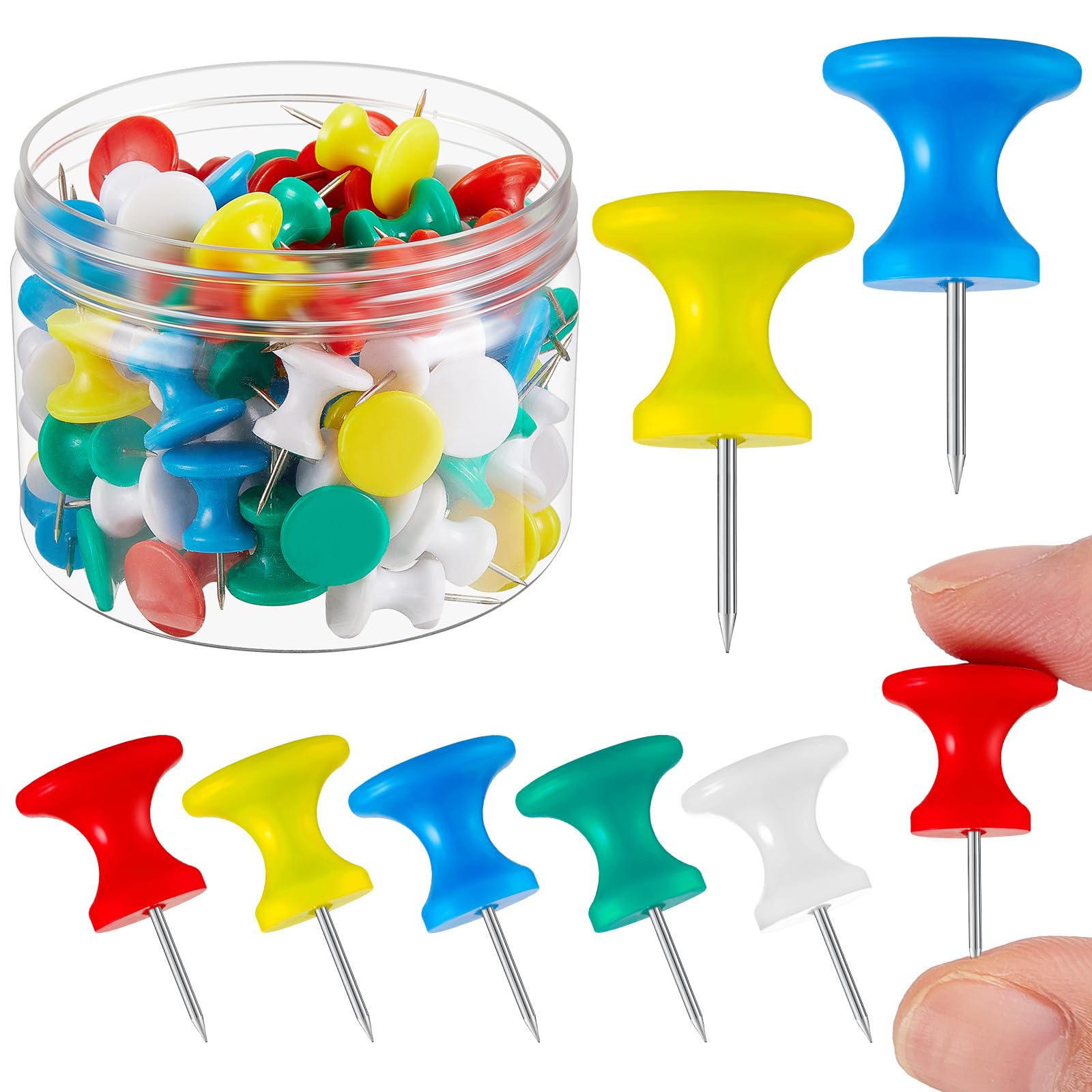 Outus 60 Pcs Giant Push Pins Jumbo Tacks 1 Inch Plastic Head for Cork Board Map Posters Decorations Gifts Under 10 Dollars(Red, Yellow, Blue, Green,
