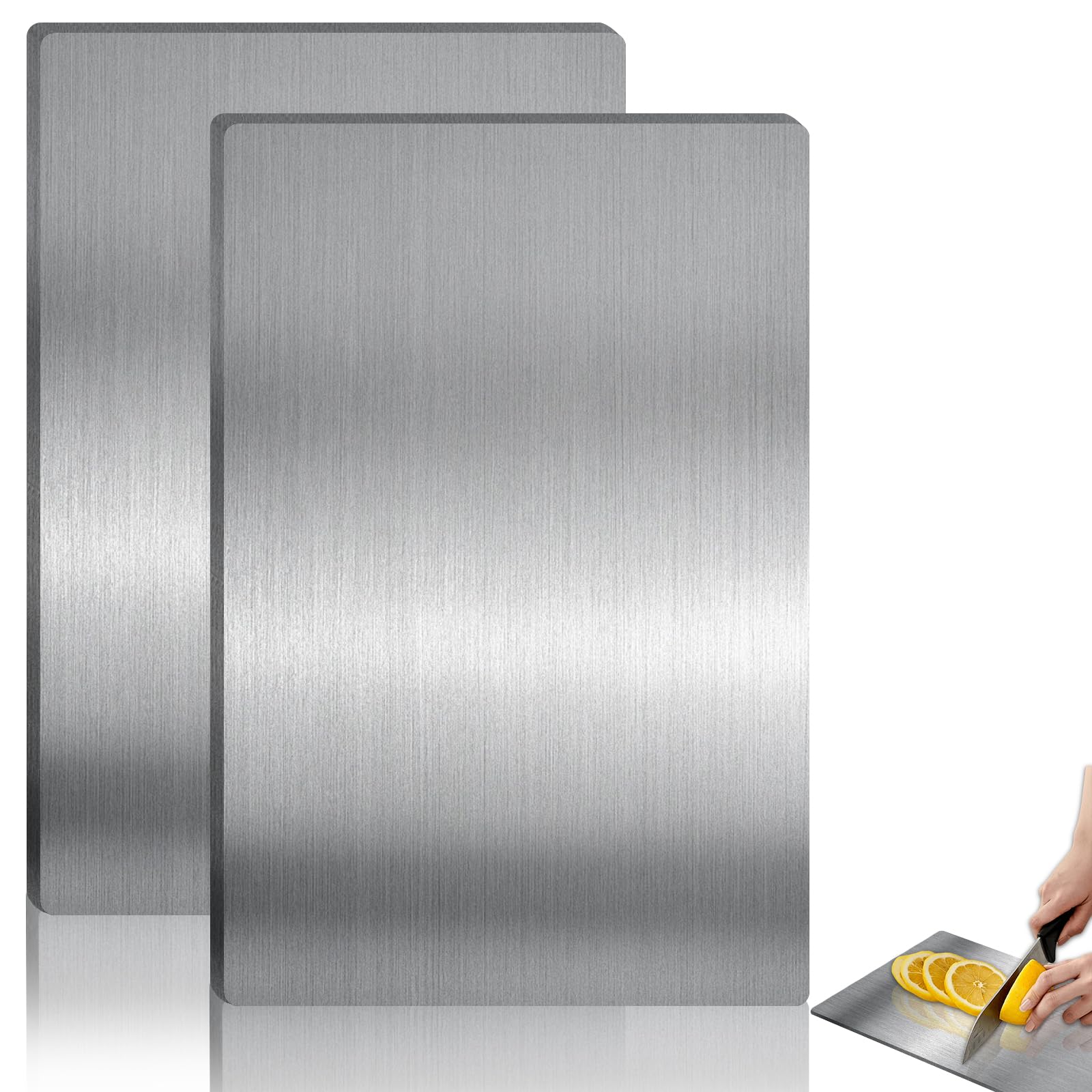 VEGOATY 2 Stück Titan Schneidebrett Edelstahl, 34 23CM Titanium Cutting Board Titanium Schneidebretter, Antibakterieller Schneidplatten aus Titan, Doppelseitiges Titan Chopping Board (34