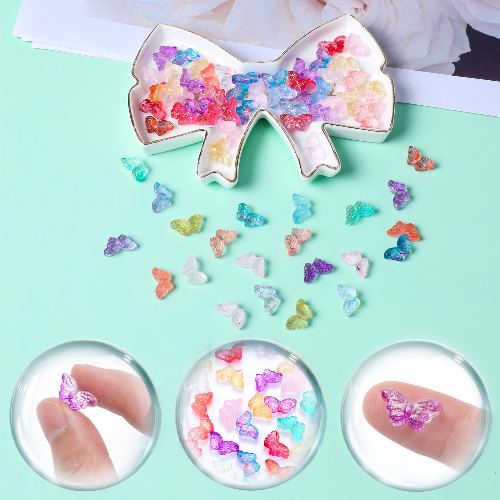 Nbeads 64 Pcs Cristal Papillon Perles, 8 Couleurs Plaquent Perles De Verre Breloques Papillon Pour La Fabrication De Bijoux De Bricolage Et La Décoration De La Maison, Trou: 1mm