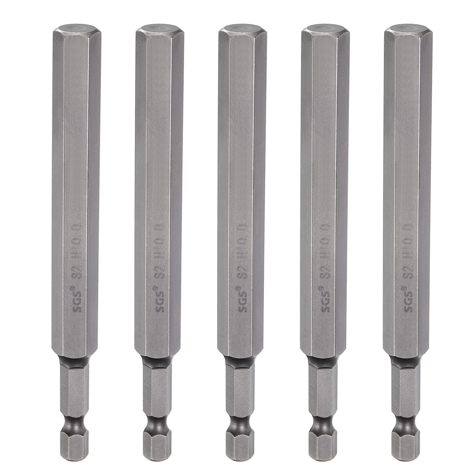 sourcing map 5pcs H10.0 Hex Head Drill Bit Wrench 10mm Metric Flat Tip 1/4" Hex Shank 110mm (4.3") Long Magnetic Hexagonal Screw Driver Socket Industrial Screwdriver Power Bits