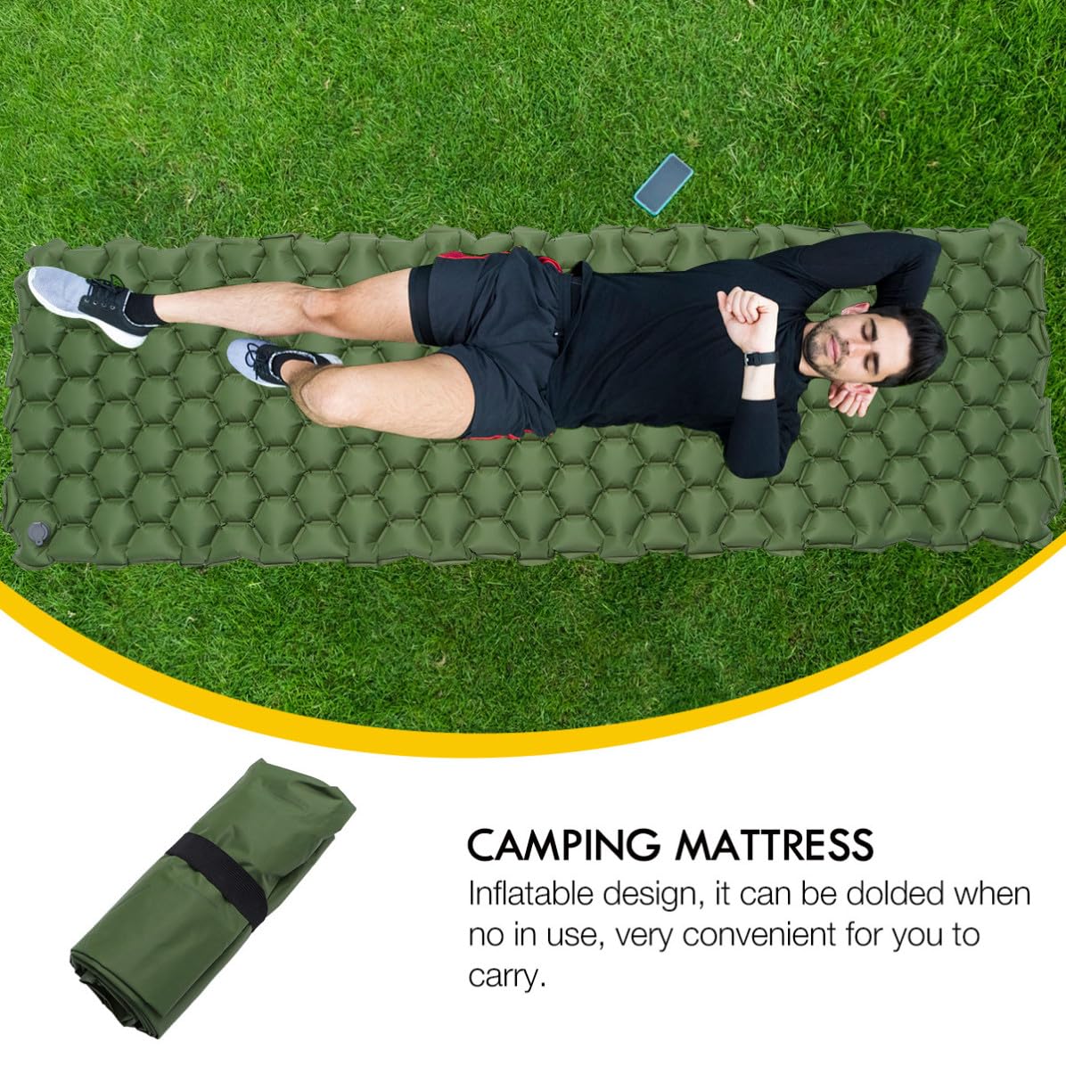Colchoneta Inflable para Dormir Compacta, Portátil y Verde para Camping