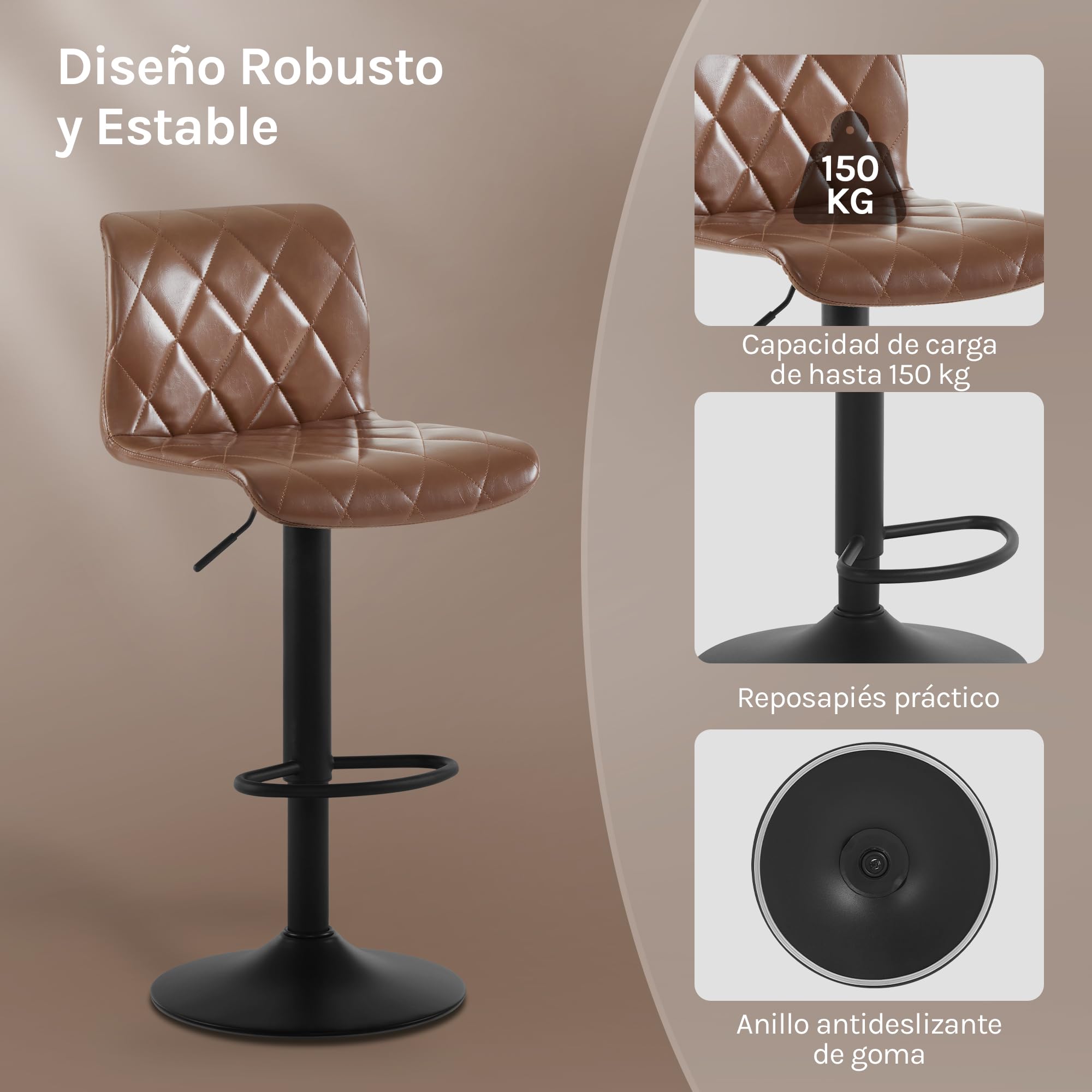 Lestarain Taburetes Altos de Cocina con Respaldo Juego de 2 | Taburete Bar Giratorio; para Bistro Cafeteria y Cocina; con Cuero Sintetico