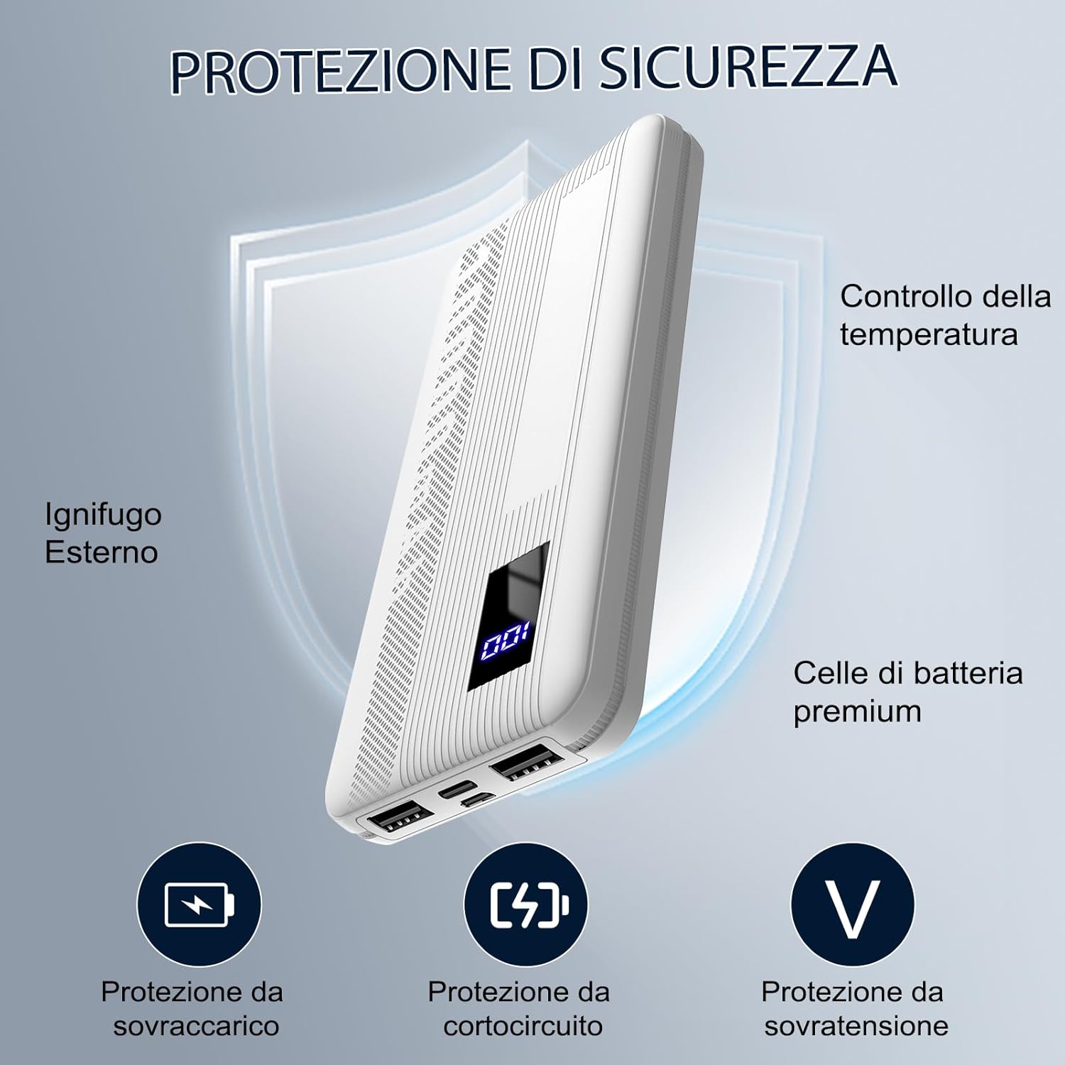 Dbasne Power Bank, 10000mAh powerbank,15W compatta Caricatore Portatile, con USB Input (USB C) & Output Batteria Esterna con Display Digitale LED per iPhone Samsung Huawei Xiaomi ecc(2024 Bianco) - Immagine 5