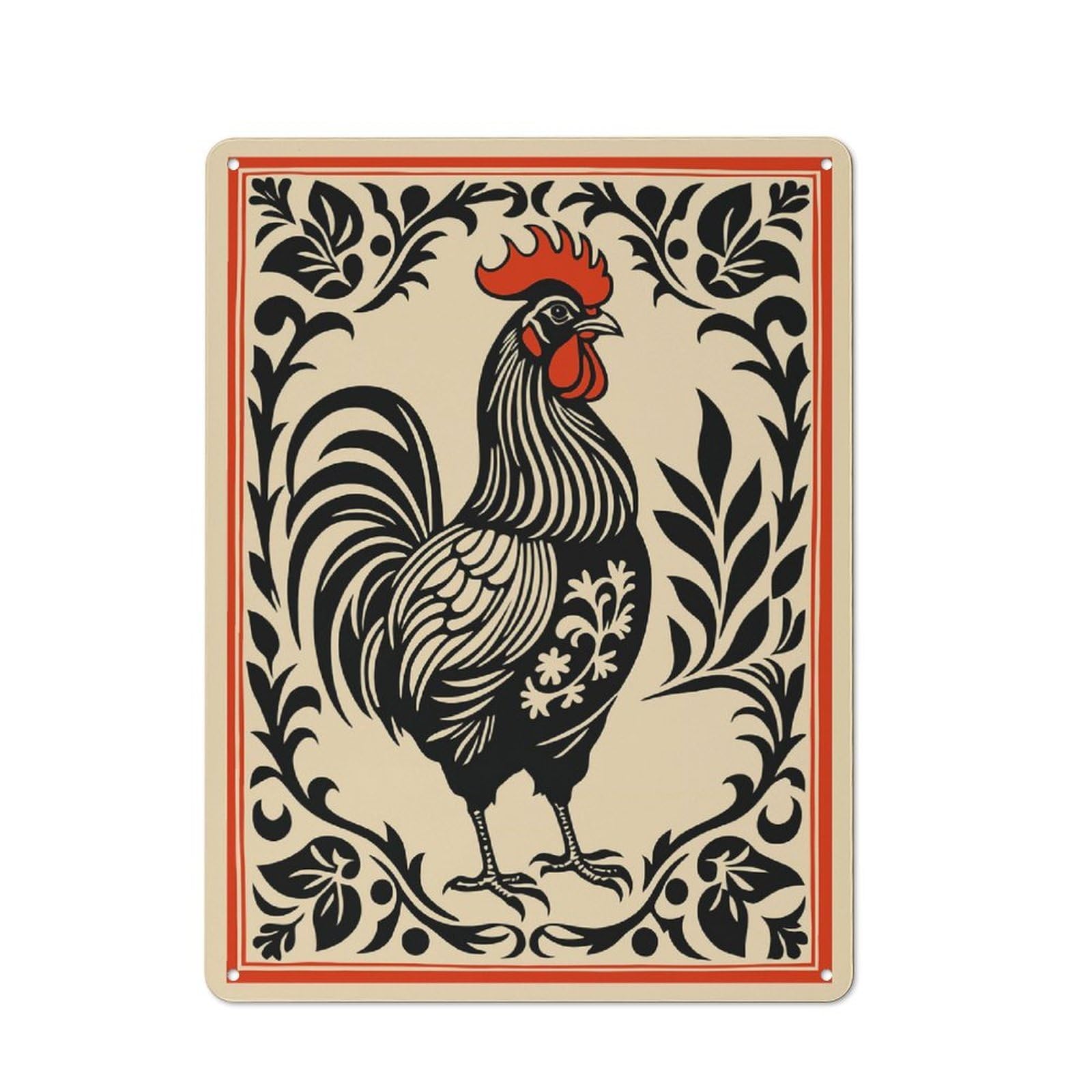 Junmoney Style-16 Metal Wall Sign 40X30cm Featuring Ornate Rooster Illustration For Bar Or Restaurant, Gift For Bar Decor Enthusiasts During The Christmas Season