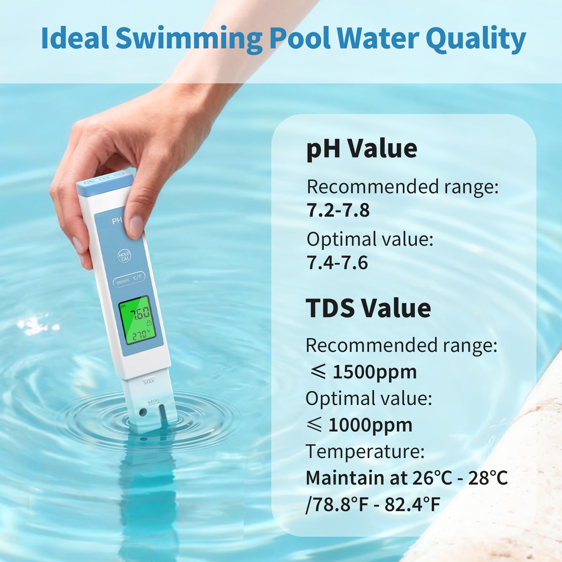 Forever Speed Medidor de pH Agua 4 en 1 pH Meter pH/TDS/EC/Temperatura para Piscina SPA Acuario