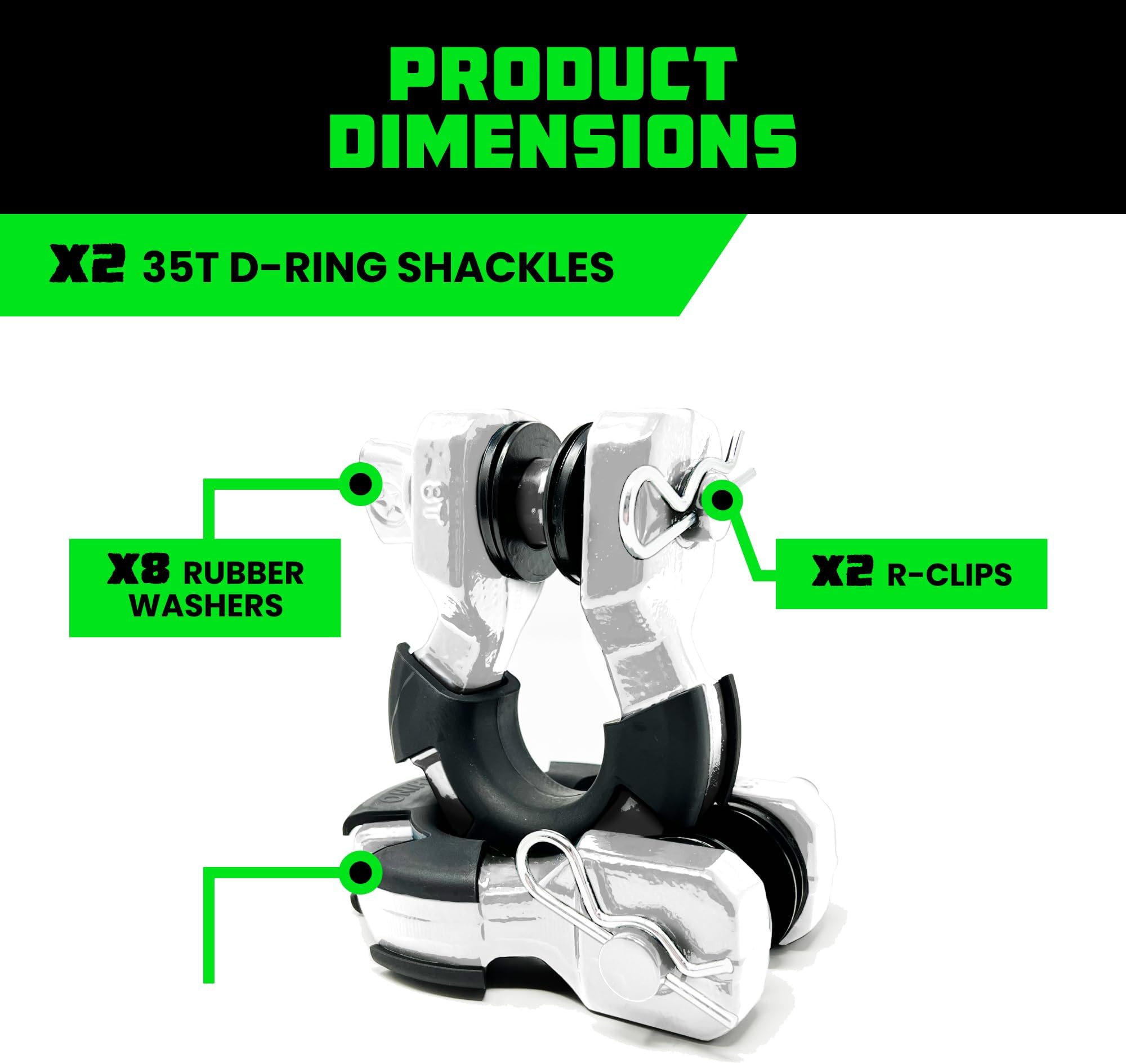 Rhino USA D Ring Super Shackles 70,548lb Break Strength – Heavy Duty 3/4” Shackle with 7/8 Pin for use with Tow Strap, Winch, Jeep Truck Vehicle Recovery, Best Offroad Accessories
