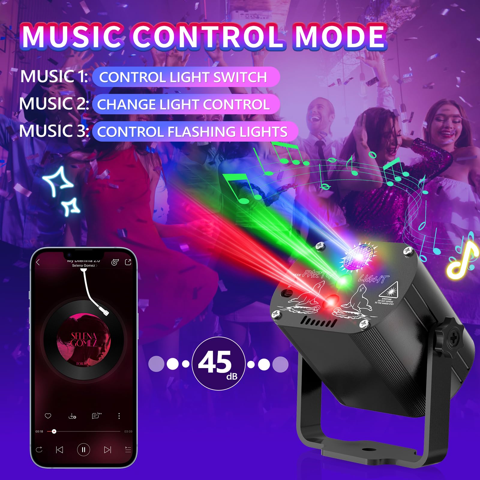 Mini luci discoteca, Luce da luci palla Festa Musicale Controllata7 Diversi Modelli Effetto Strobo luce discoteca Telecomando e USB 2M per Famiglia, Festa Disco Bambini (Nero argento)