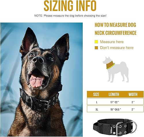 Miniatura 7 de OneTigris Collar de nailon para perro 12 con asa de control de tráfico y panel de parches, diseñado para perros grandes, negro, L