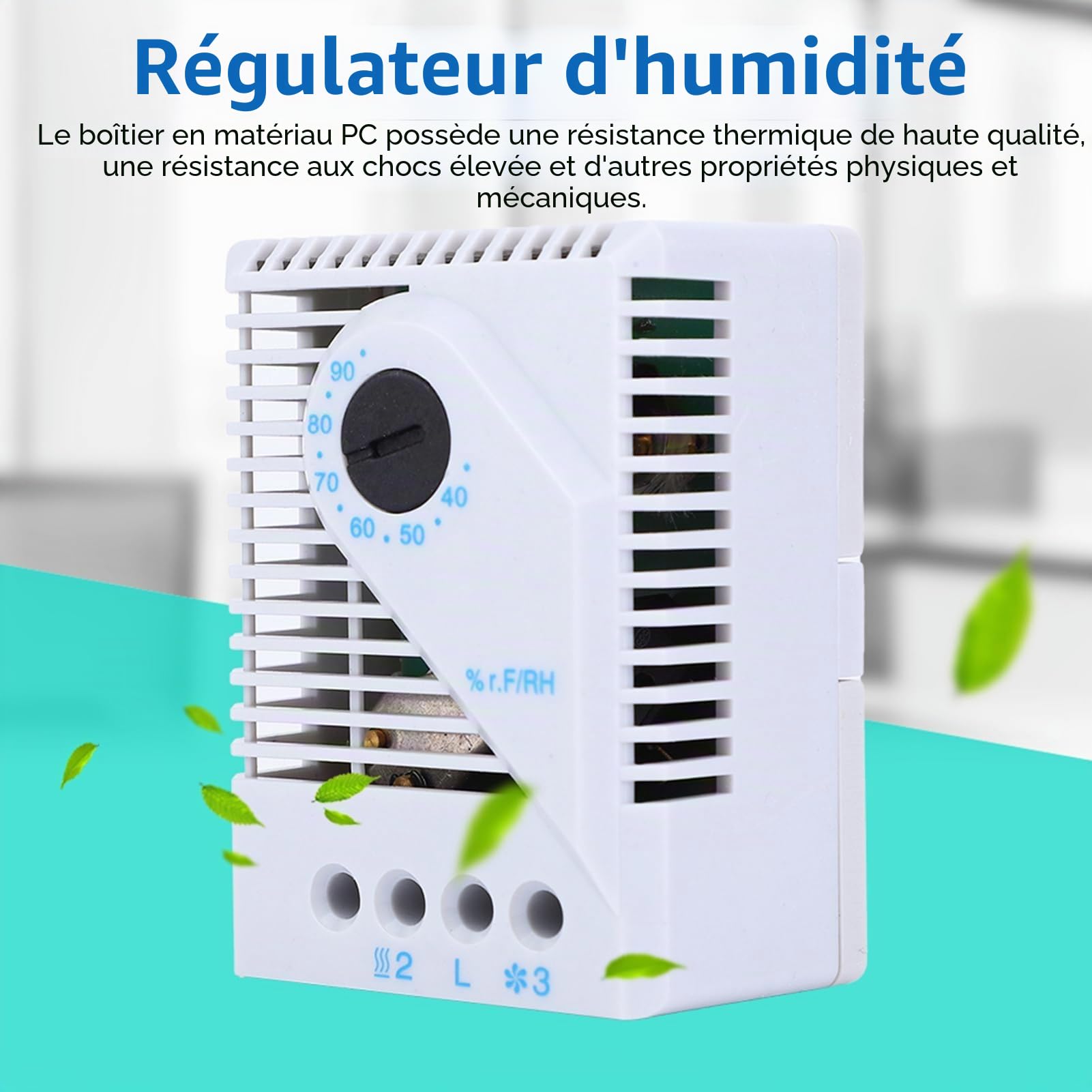 MFR012 Contrôleur d'humidité Mécanique Hygrostat Ventilateur Chauffant avec Boîtier en PC pour Ajusteur d'humidité de Meuble TV (MFR012)