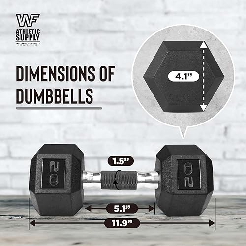 Miniatura 2 de WF Athletic Supply - Mancuernas hexagonales con agarre de goma y mango contorneado para tonificar músculos y fortalecer y entrenar de todo el cuerpo