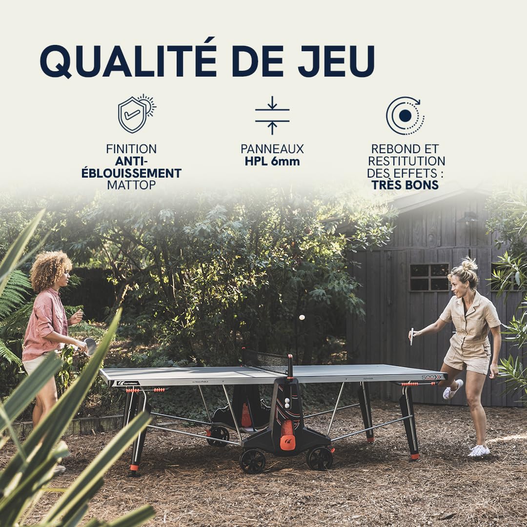 Cornilleau- 500X Outdoor Table de Ping Pong d'Extérieur Loisir - Made in France (Plateau Bleu ou Noir 6mm)