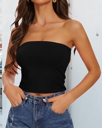 Summer Tube Tops Basic Crop Tops for Women Strapless Tank Bandeau Shirts | Double Layer,Slim Fitted Soft,Cute Y2K Backless,Sexy Going Out,Tight Basic Fashion Clothing 2026