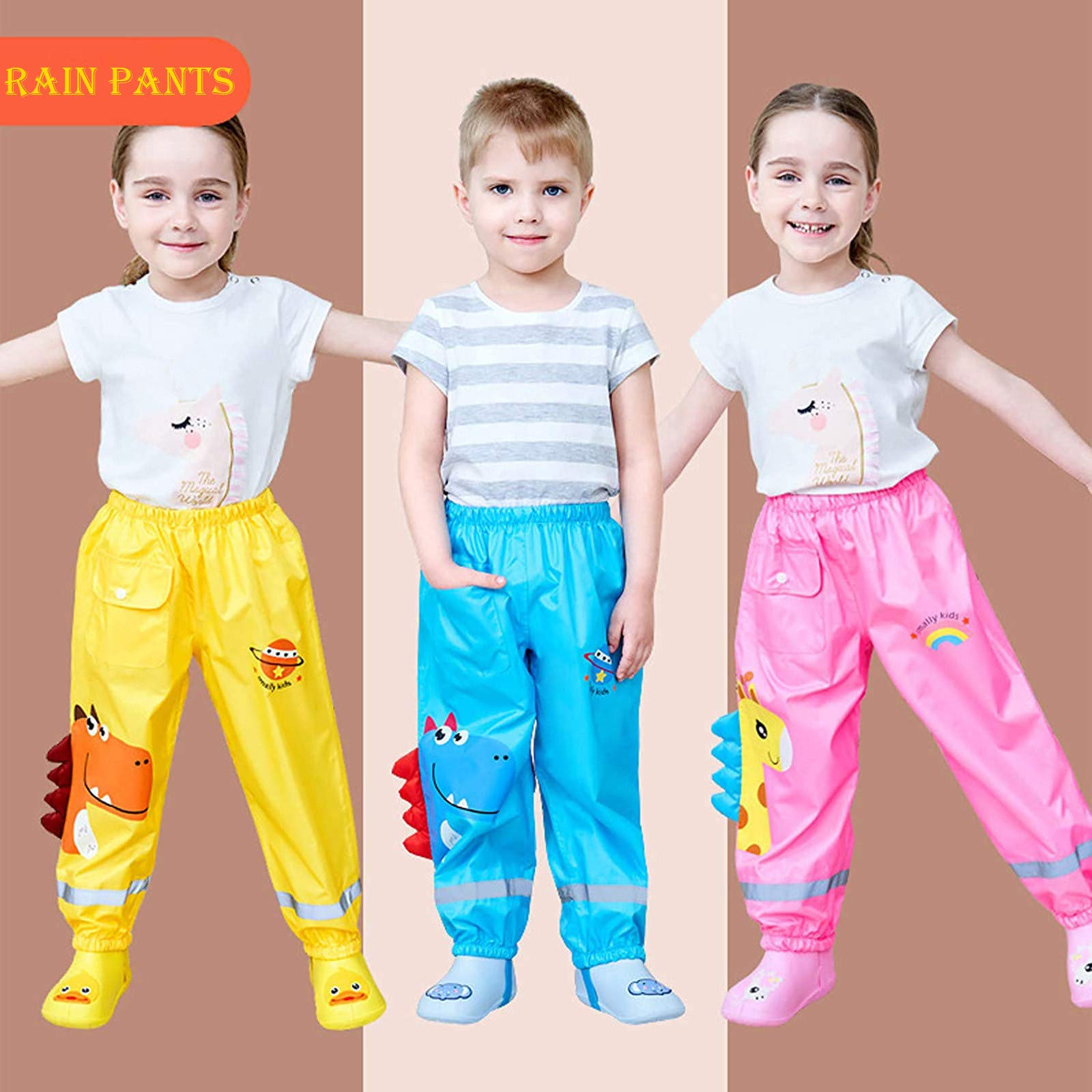 Toddler Kids Boys Girls Rain Pants Trouser Clothing Water-Proof Raincoat Windproof Rainwear Cartoon Outwear Rain Trouser Pink