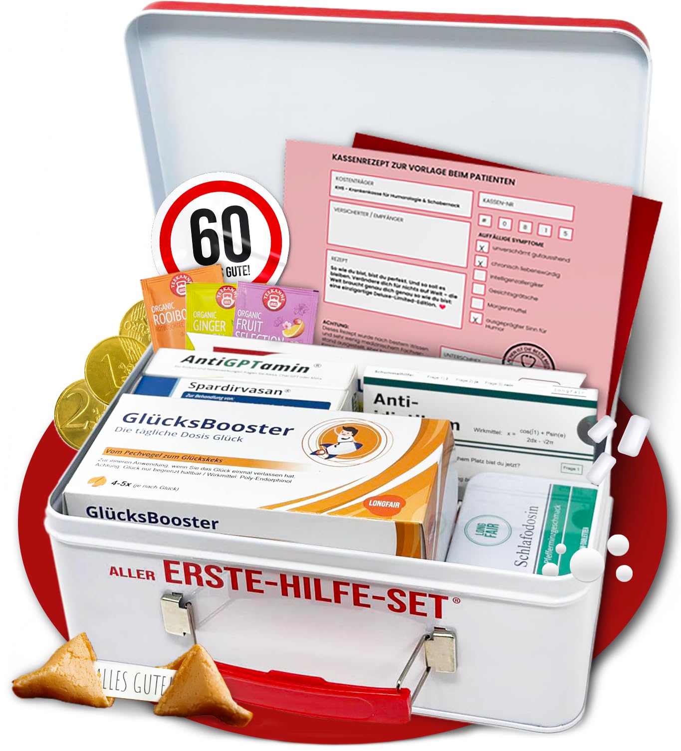 Lustiges Aller-Erste-Hilfe Geschenkset – Humorvolle Geschenkbox zum Geburtstag mit leckerem Gute-Laune Inhalt – Geschenkidee für Freunde & Familie (60. Geburtstag)