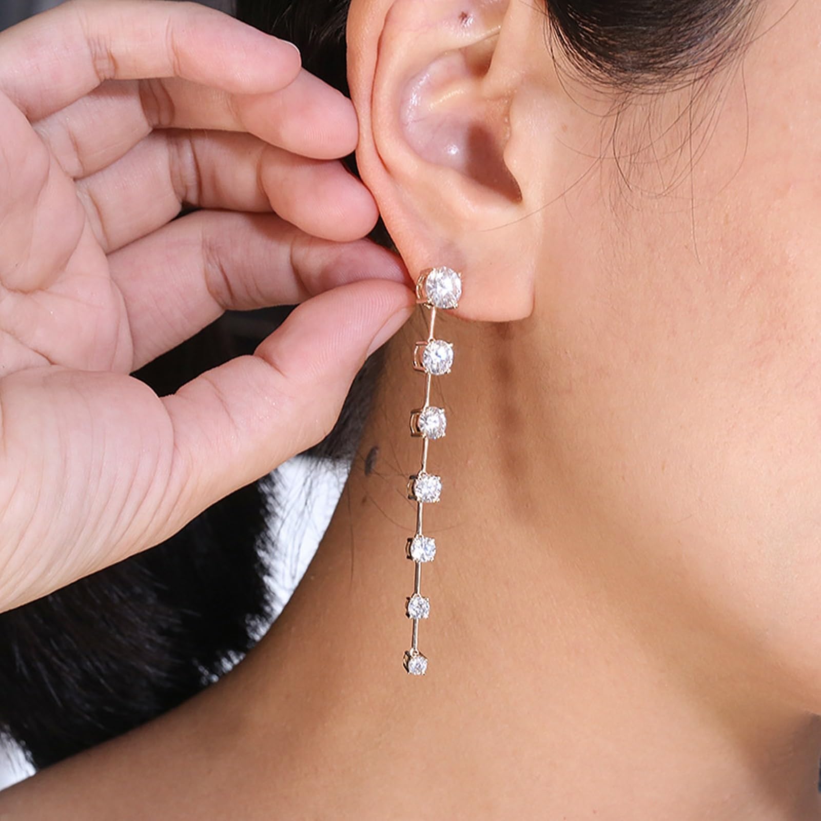 Orecchini in oro, moissanite, da uomo, a catena lunga con 6,2 carati, rotondi in moissanite, idea regalo per donne