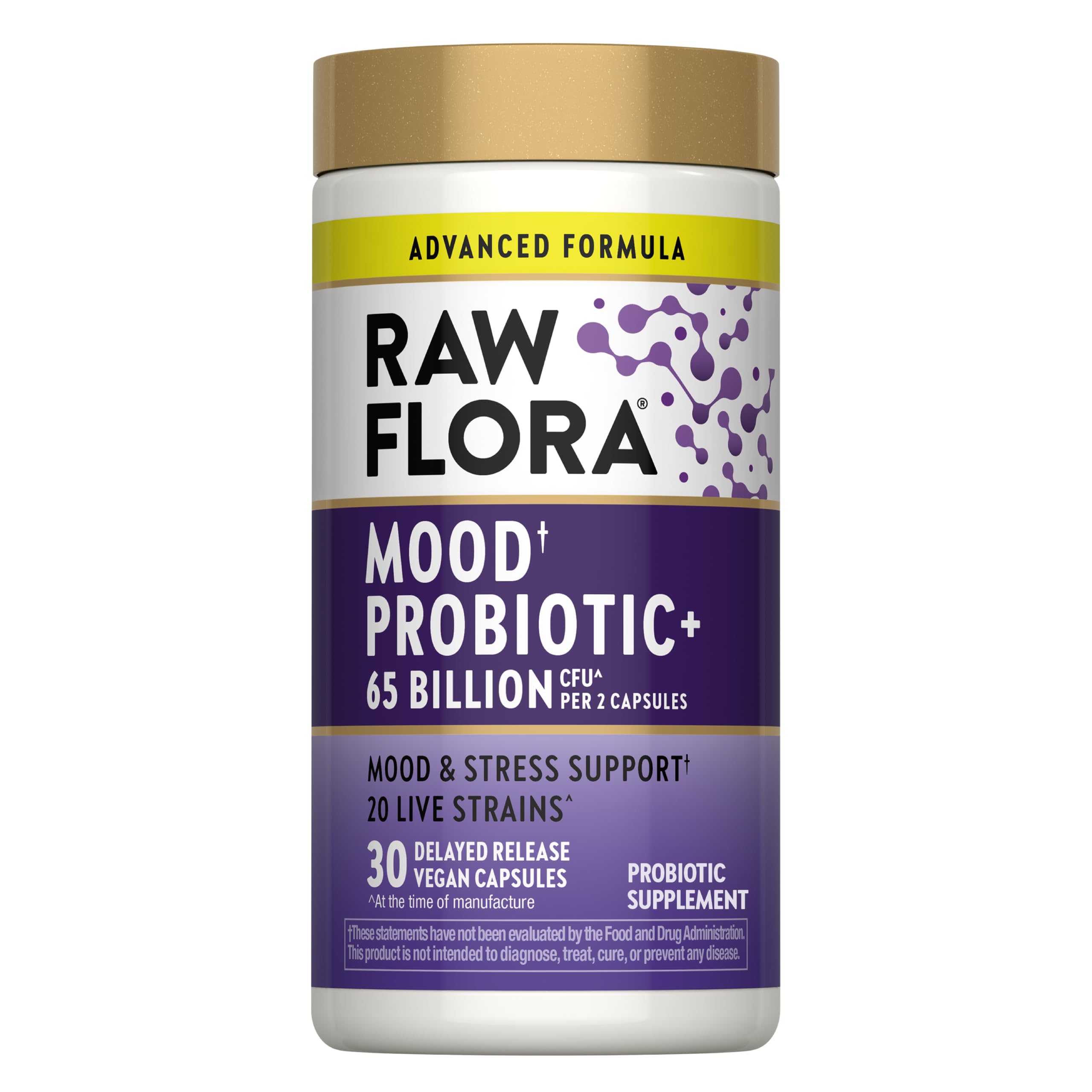 Raw Flora Mood Probiotic | 65 Billion CFU | 30 Capsules | with Ashwagandha