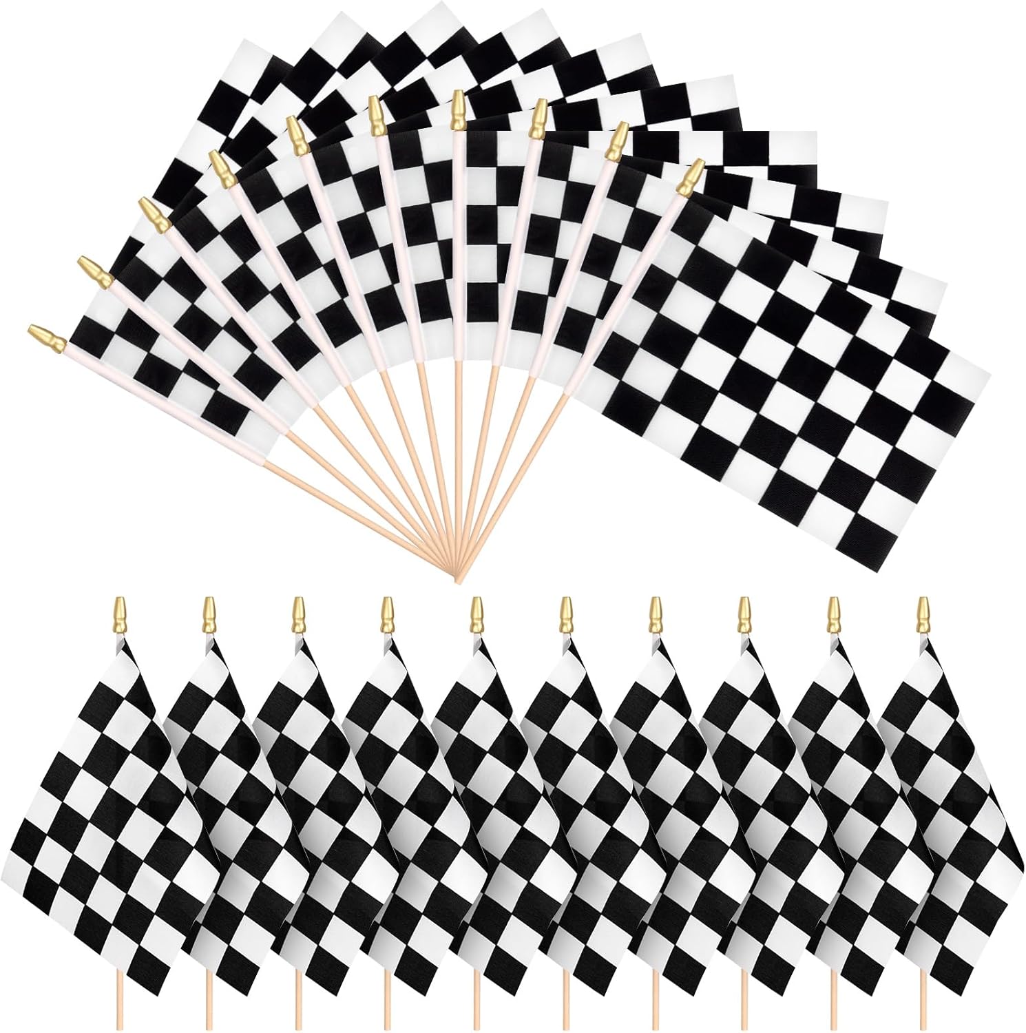 Amazon.com : 20 Pcs Checkered Black and White Racing Stick Flags, Small ...