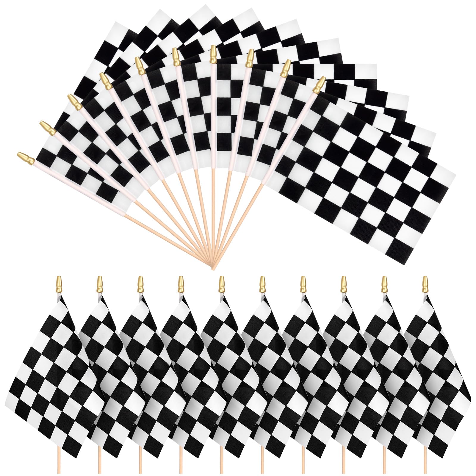 KINYFY 20 PCS Checkered Flag Car Flags Party Decorations, Checkered Black and White Racing Mini Hand Held Stick Flags for Birthday, Racing, Race Car Party, Sport Events, Desk Decorations