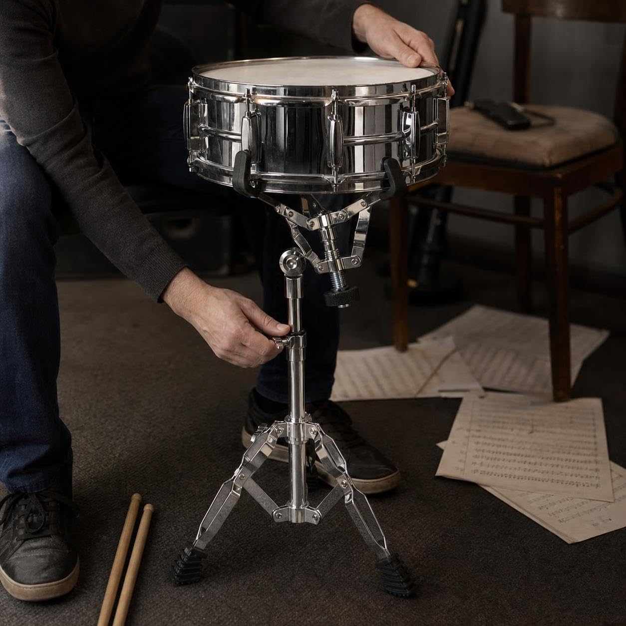 Metall Snare Drum Ständer Doppelt , 25 mm | Robustes Metall, höhenverstellbar, für Snare Drums, Übungstrommeln, Schlagzeug, Proberaum, Gummifüße, für Drumset, für Studio