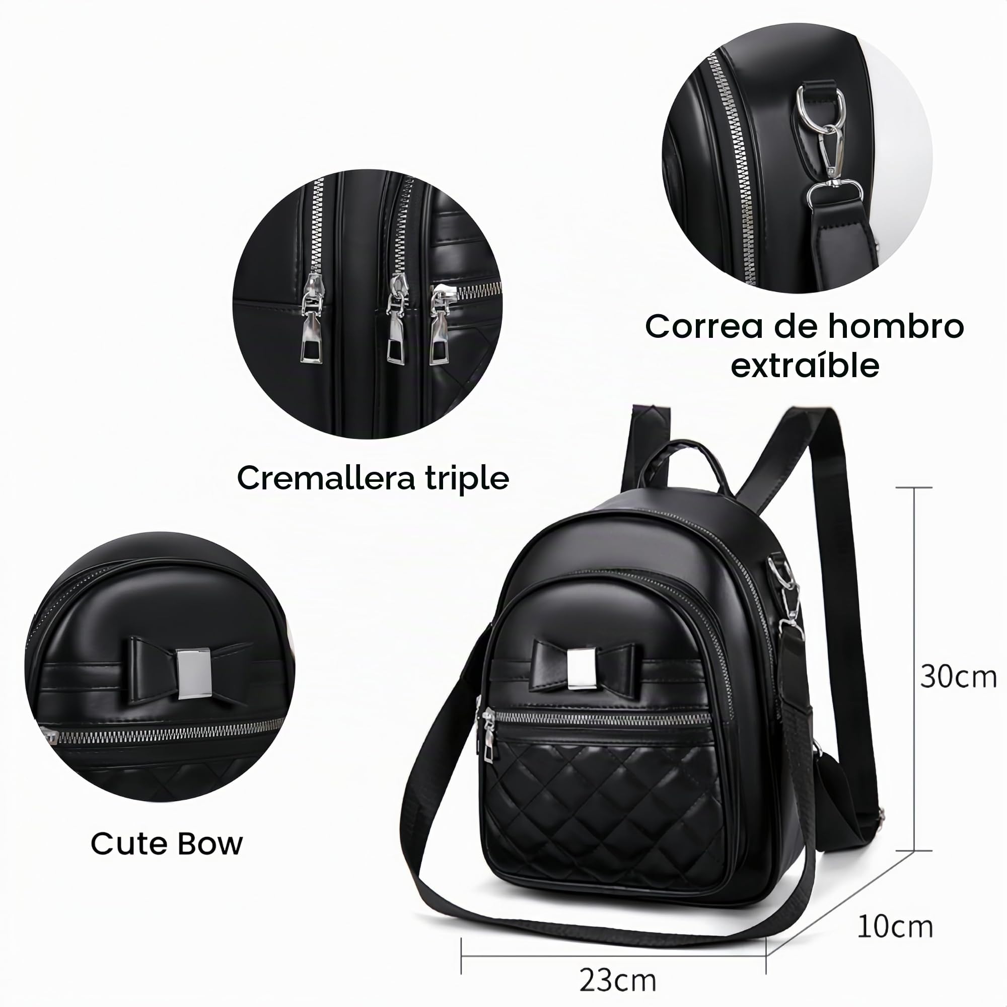 Mini mochila con lazo para mujer, de piel sintética, bonita mochila casual, Caqui, S, Bonita