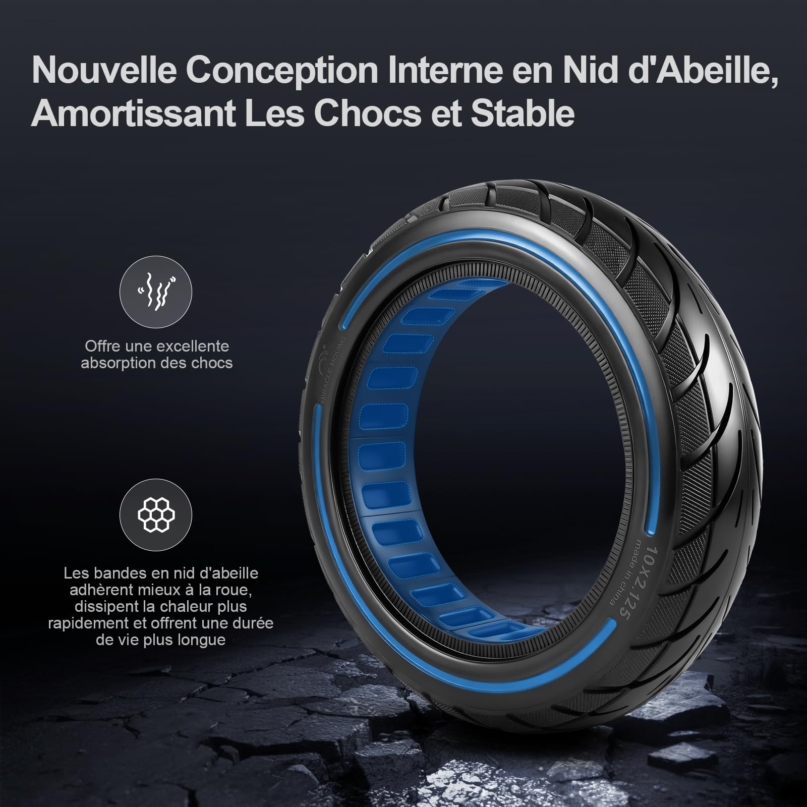 10x2,125 Pneus Pleins 250x54 Solides pour Xiaomi 4/4Pro(gen1)/4Lite(gen2)/Ninebot F40D2/D38D Trottinettes Électriques 10 Pouces Pneus en Caoutchouc Solides Pneus de Remplacement Hautement
