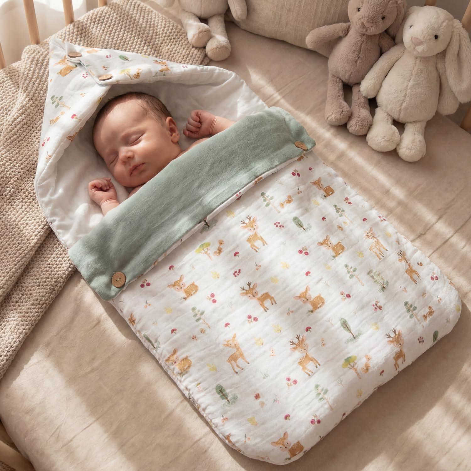 haus & kinder 3 in 1 Baby Sleeping Bag & Carry Nest | Cotton Bedding Set for Infants & New Born Baby | Portable/Travel & Skin Friendly | 0-6 Months (Whimiscal Woodland)