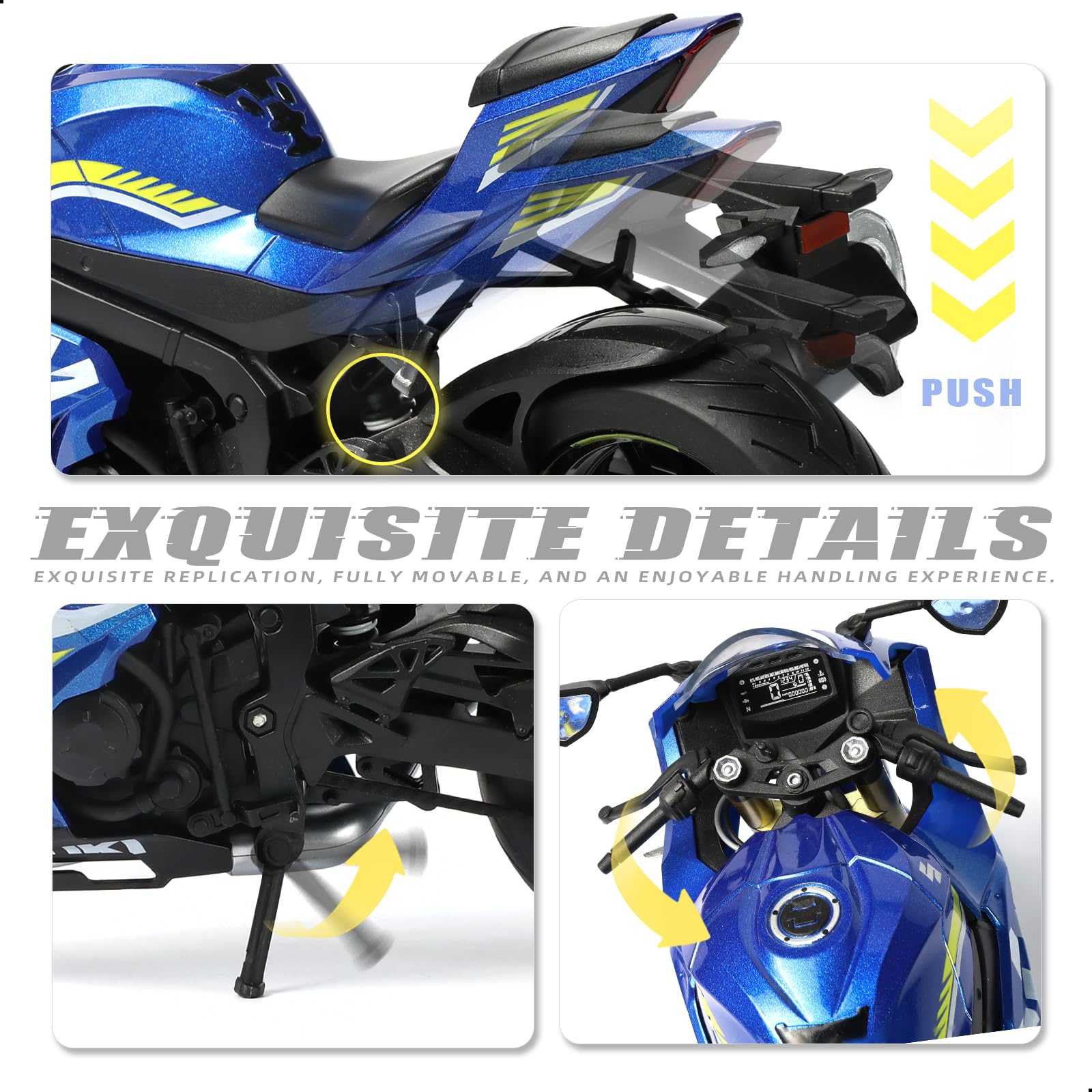 Risopen Model motocykla 1:9 do Suzuki GSX R1000R metalowy odlew ciśnieniowy model motocykla nie wymaga montażu, mini wykończony Moto Classic Collection prezent dla dorosłych (niebieski)