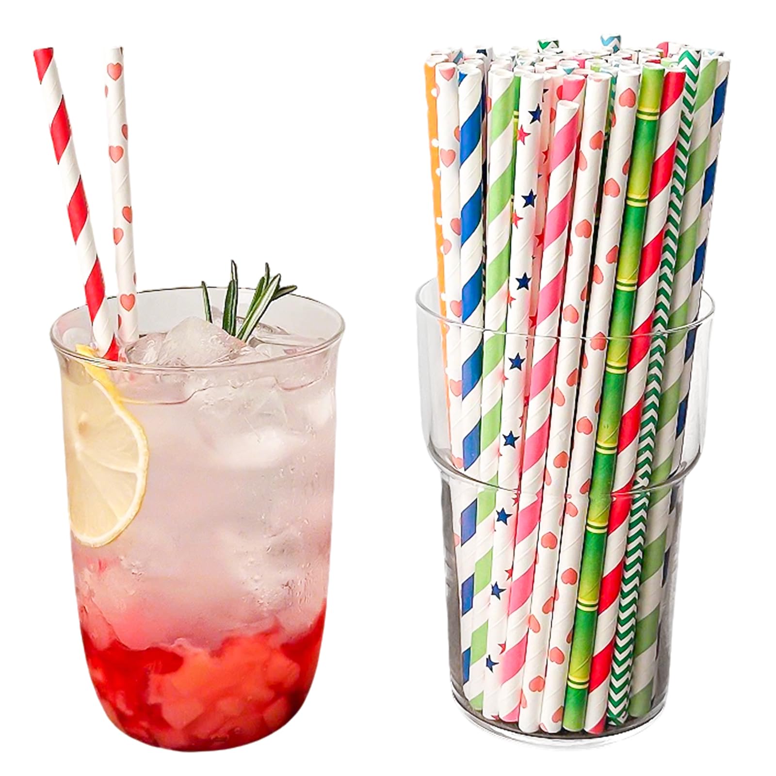 Dreamil 100 cannucce di carta, 19,7 cm, a strisce, colorate, biodegradabili, per cocktail, caffè, bevande e diverse occasioni (multicolore)