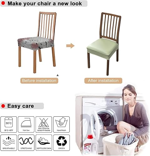 Vista 44 de NILUOH Juego de 2 fundas de asiento impermeables para sillas de comedor, de piel sintética, fundas de asiento para sillas de comedor, extraíbles