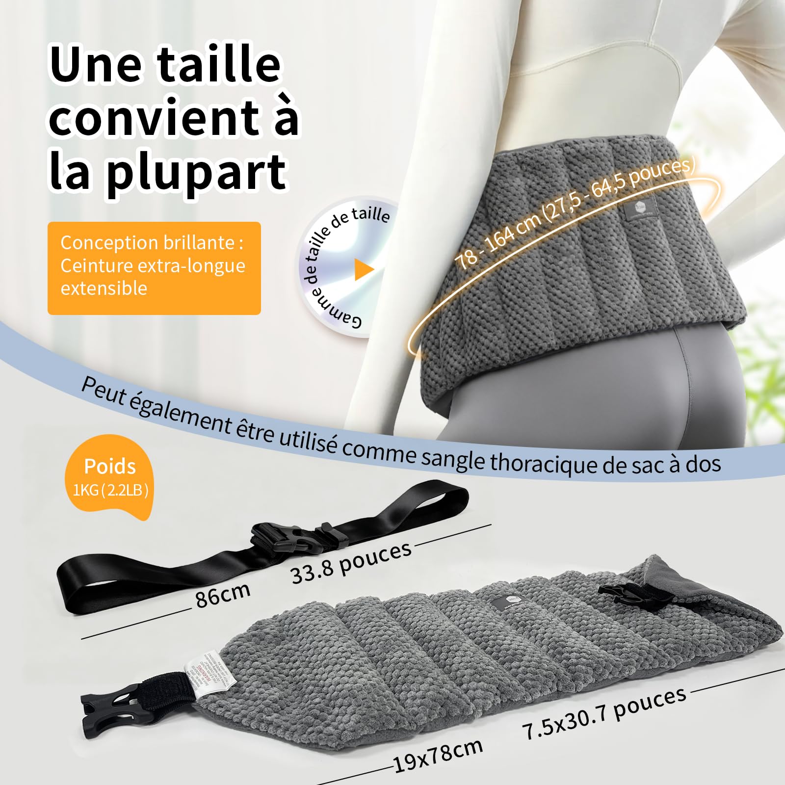 UNCN Coussin Chauffant Dos Micro Ondes 78 x 19cm Bouillotte Micro-onde Avec Bretelles Réglables - Lavande et Plantes Bienfaisantes -Tissu de polar fleece