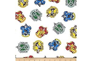 Camelot Wizarding World Harry Potter School Crest Toss in White, Quilting Fabric by the Yard