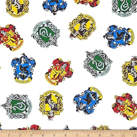 Camelot Wizarding World Harry Potter School Crest Toss in White, Quilting Fabric by the Yard