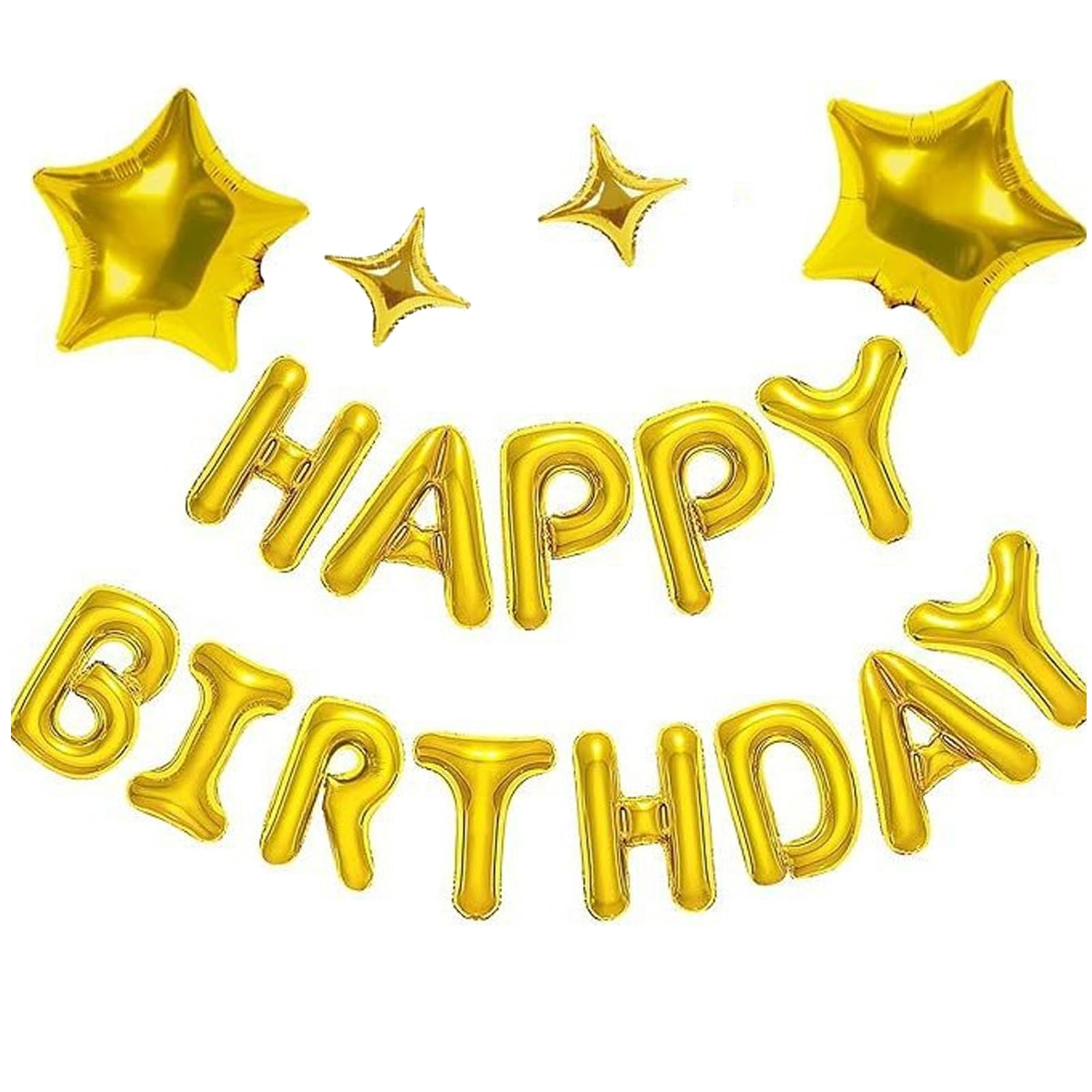 Happy Birthday Banner Balloon Set - 16 Inch Gold Aluminum Foil Letters with 10 Inch Star Balloons - Birthday Party Decoration Supplies for Kids Boys Girls Men Women All Ages - Gold