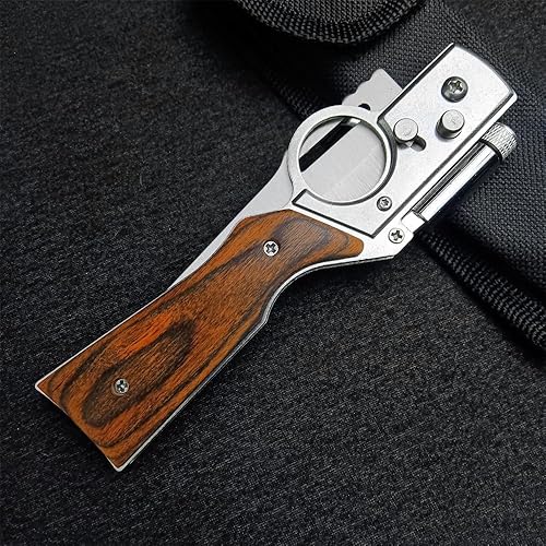 Miniatura 5 de AK47 - Cuchillo plegable de bolsillo con botón de bloqueo de botón, hoja de acero inoxidable, mango de madera y clip de bolsillo, cuchillo portátil