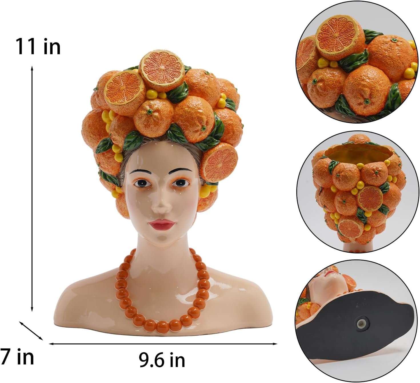 DiliComing Head Planter Succulents Plant Pots - 11 Inch Orange Resin Lady Face Planters for Outdoor Indoor Plants Garden Statues Decor Unique Gift Idea Large Flower Vase for Home Decor