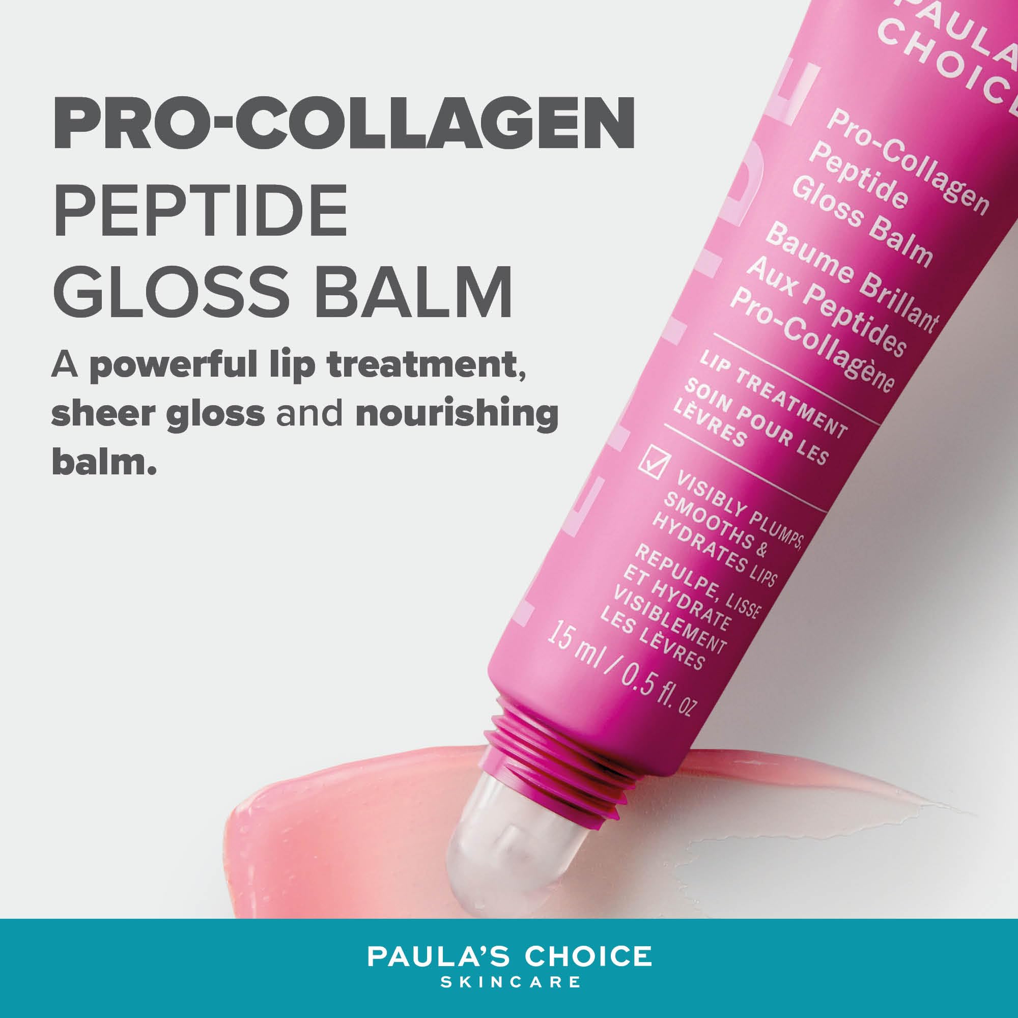 Paula's Choice Gloss Labial Pro-Colágeno Péptidos Sheer Pink, 15 ml | Bálsamo Tratamiento Labial Nutritivo - Hidrata, Voluminiza & Suaviza tus Labios - Acabado Brillante - con Manteca de Karité