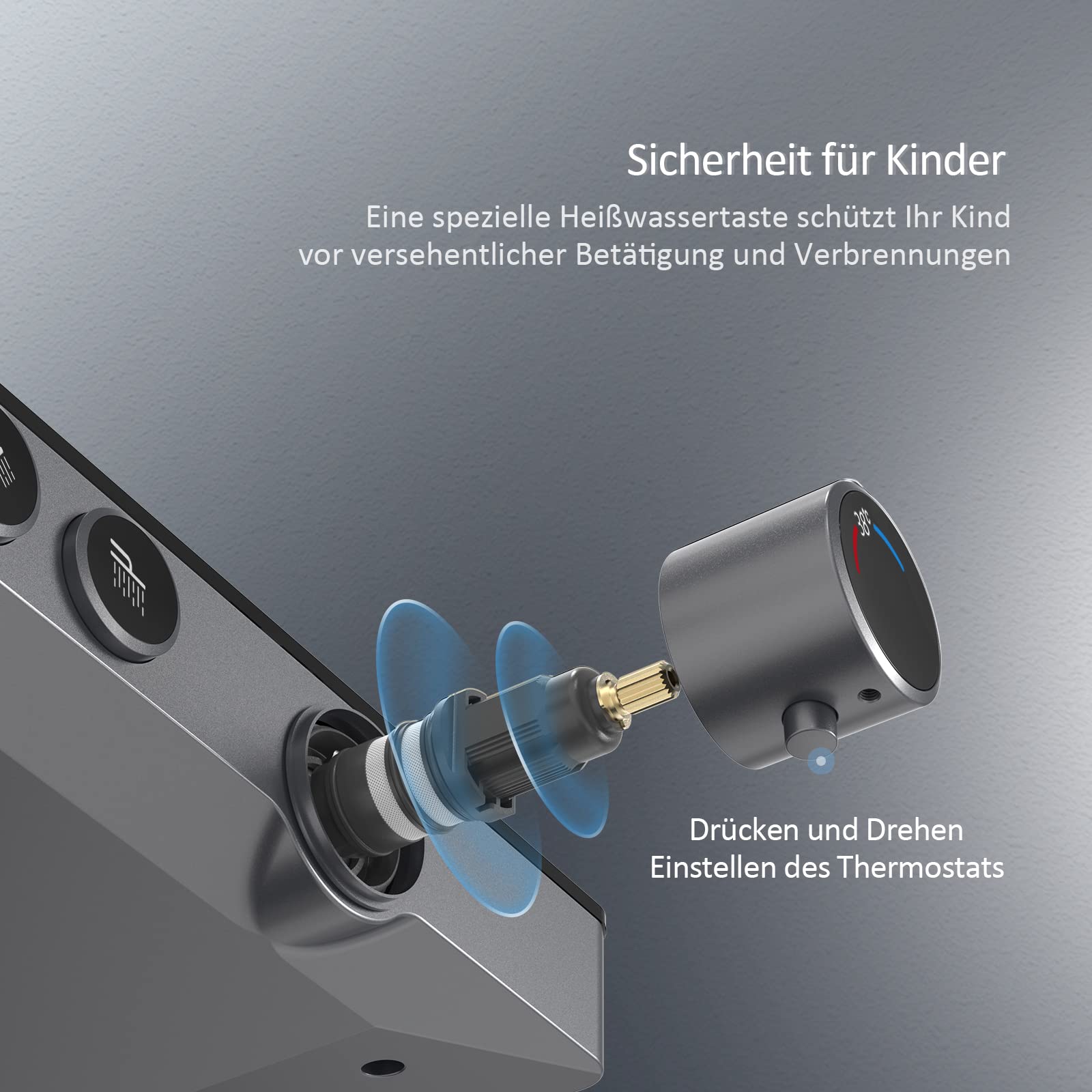EMKE Duschsystem mit Thermostat, Anthrazit Matt Duschsystem mit Thermostatische Platte, Duschset Handbrause 3 Strahlarten, Regendusche mit Armatur, Duschgarnitur Kopfbrause, Duscharmatur Komplettset