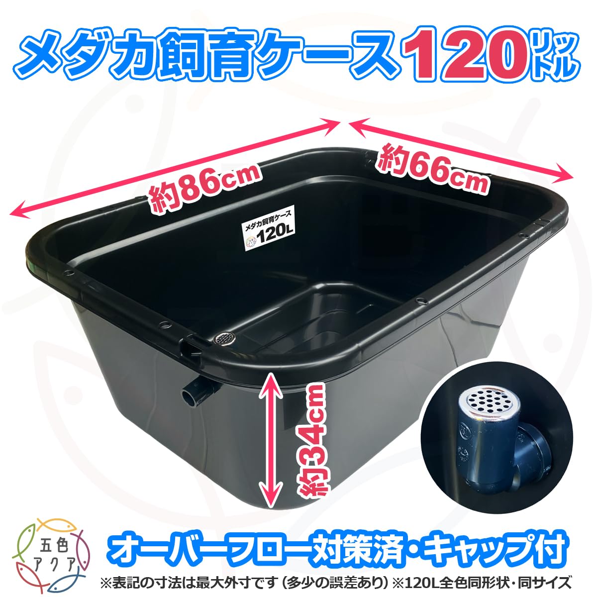 Amazon | 五色アクア メダカ飼育容器 120リットル 黒 オーバーフロー付