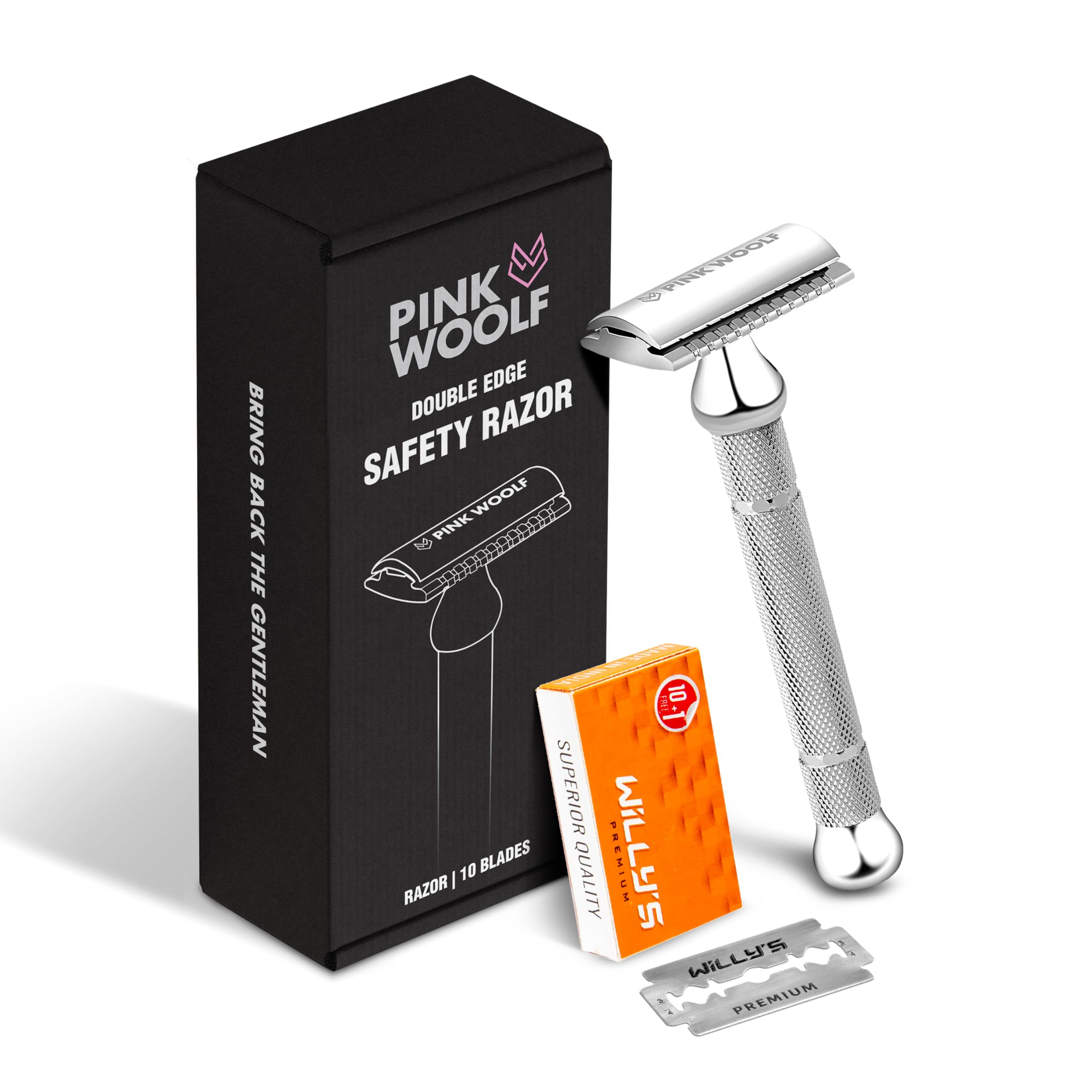 Double Edge Razor for Men – Premium Metal Safety Razor with Diamond-Grip Handle, Close Comb Wet Shaving Razor for Sensitive Skin – Smooth Comfortable Shave + Free Blades. CHROME