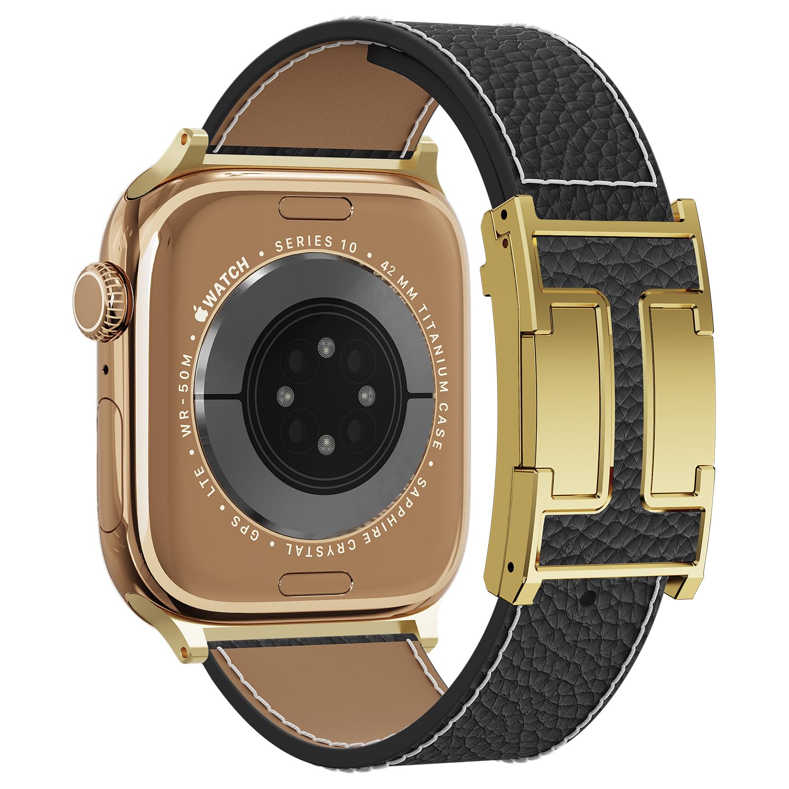 Leather Watch Band with Magnetic Buckle,Dressy Apple Watch Ultra Leather Band Rugged Durable Replacement Strap for Men & Women — view 33