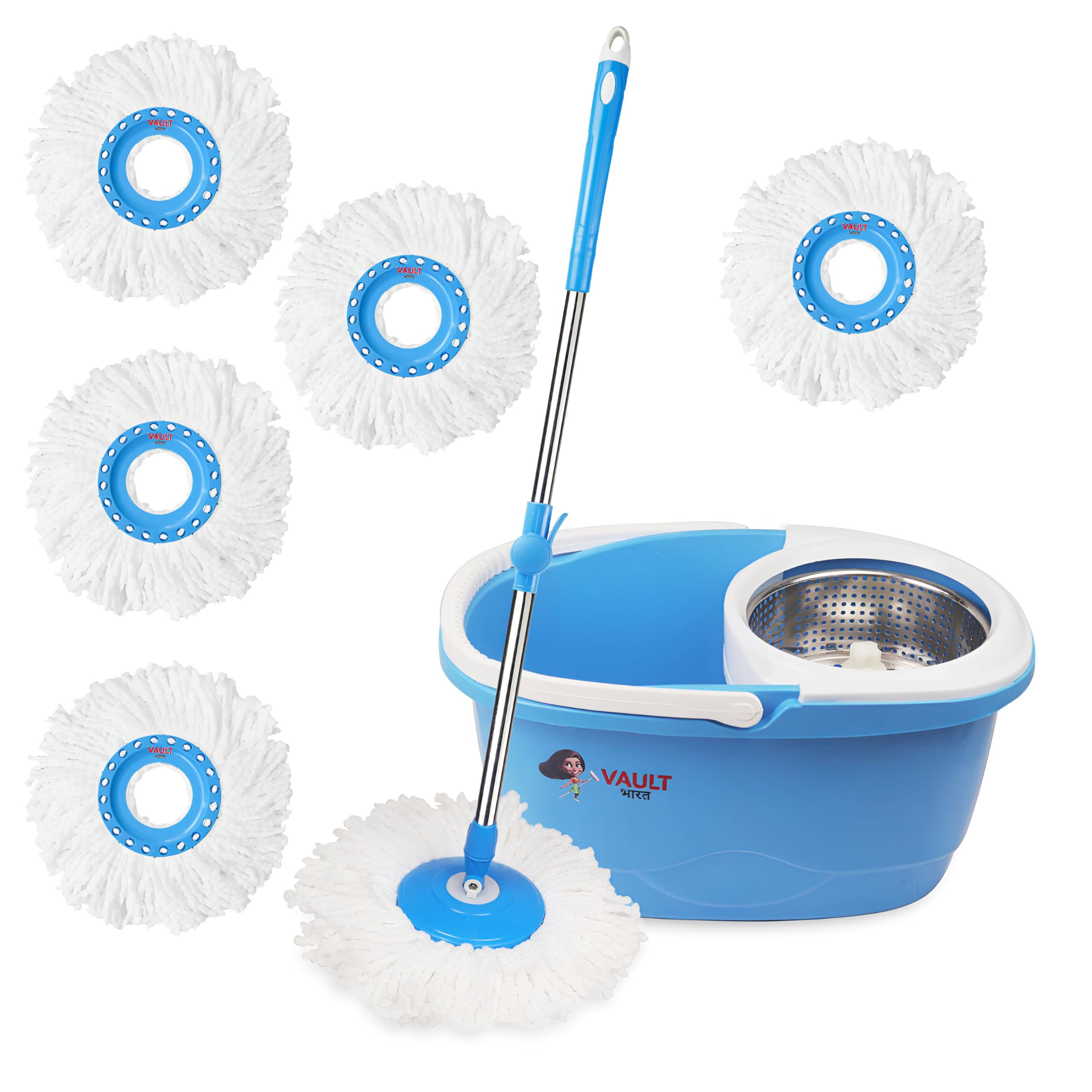 Vault Bharat Heavy Quality Oval Shape 360° Spin Mop & Stainless Steel Wringer with 5 Microfiber Refill, Floor Cleaning Mop with Bucket, Mopping Set, Model: V52+5 - (Warranty:1 Year) (B0CZ79NF76) Amazon Price History, Amazon Price Tracker
