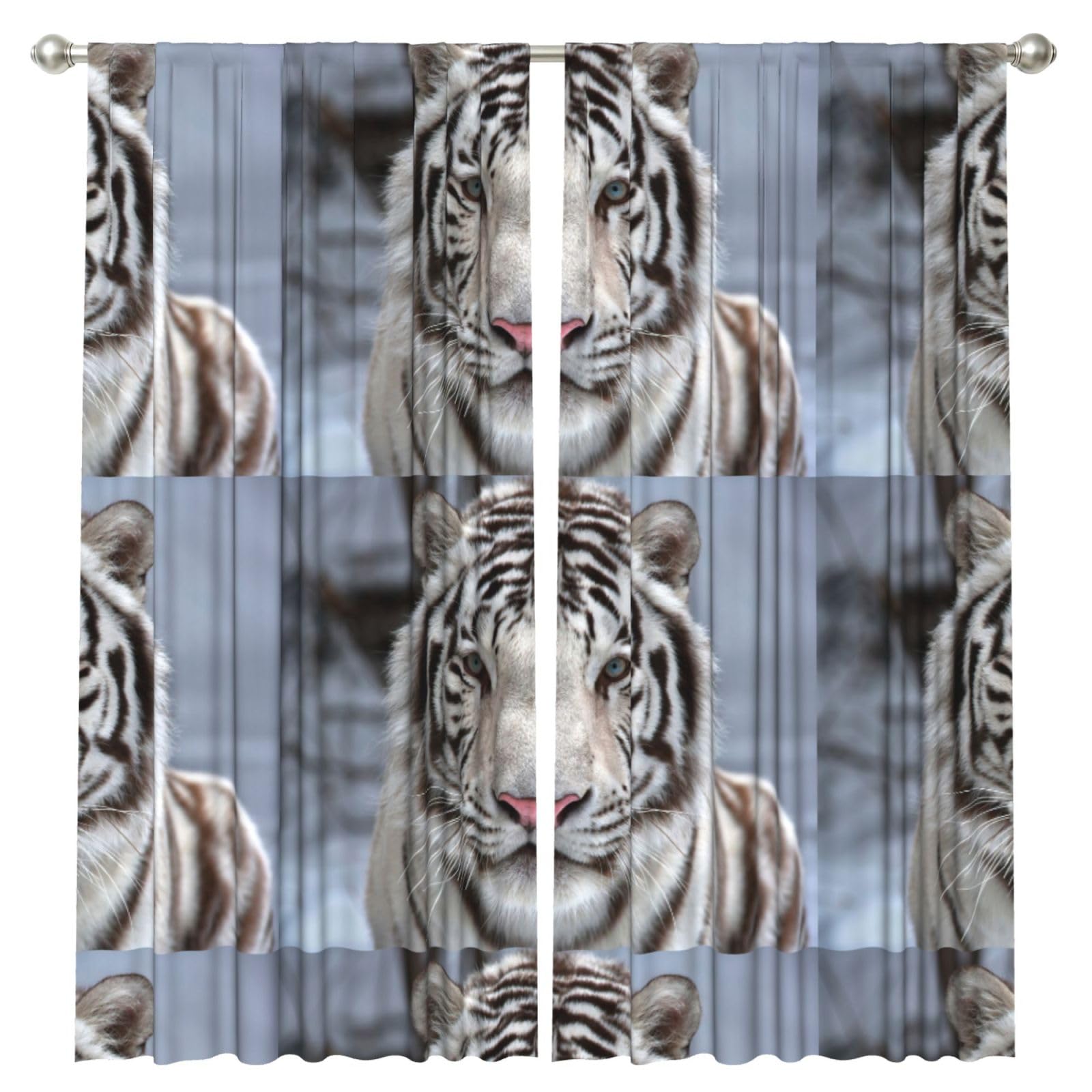 InOmak White Tiger, 2 Panels Window Curtains 52 x 84 Inch Blackout Curtains for Living Room Bedroom
