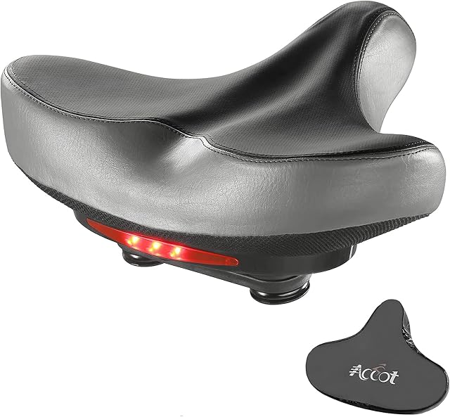 Comfort Bike Saddle Waterproof Padded Wide Bicycle Seat for Indoor Bikes and Outdoor Bikes with Soft Cushion Universal Fit Wide Bike Seat With Tailight Black Grey