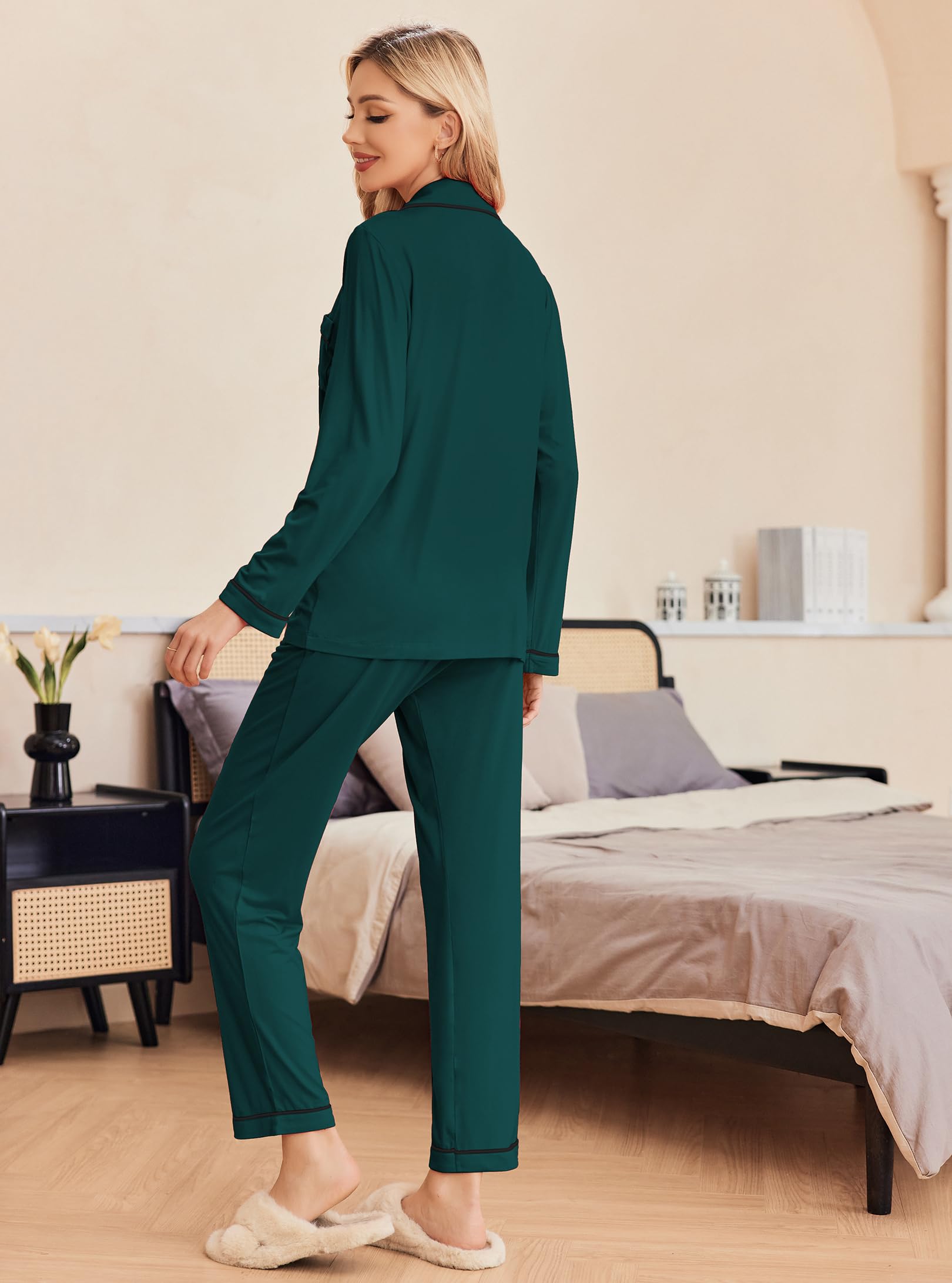 Ekouaer Pigiama Donna Maniche Lunghe Set Pigiama a Due Pezzi con Bottoni Abbigliamento da Notte Morbido Sleepwear Top e Pantaloni Pigiama XS-XXL