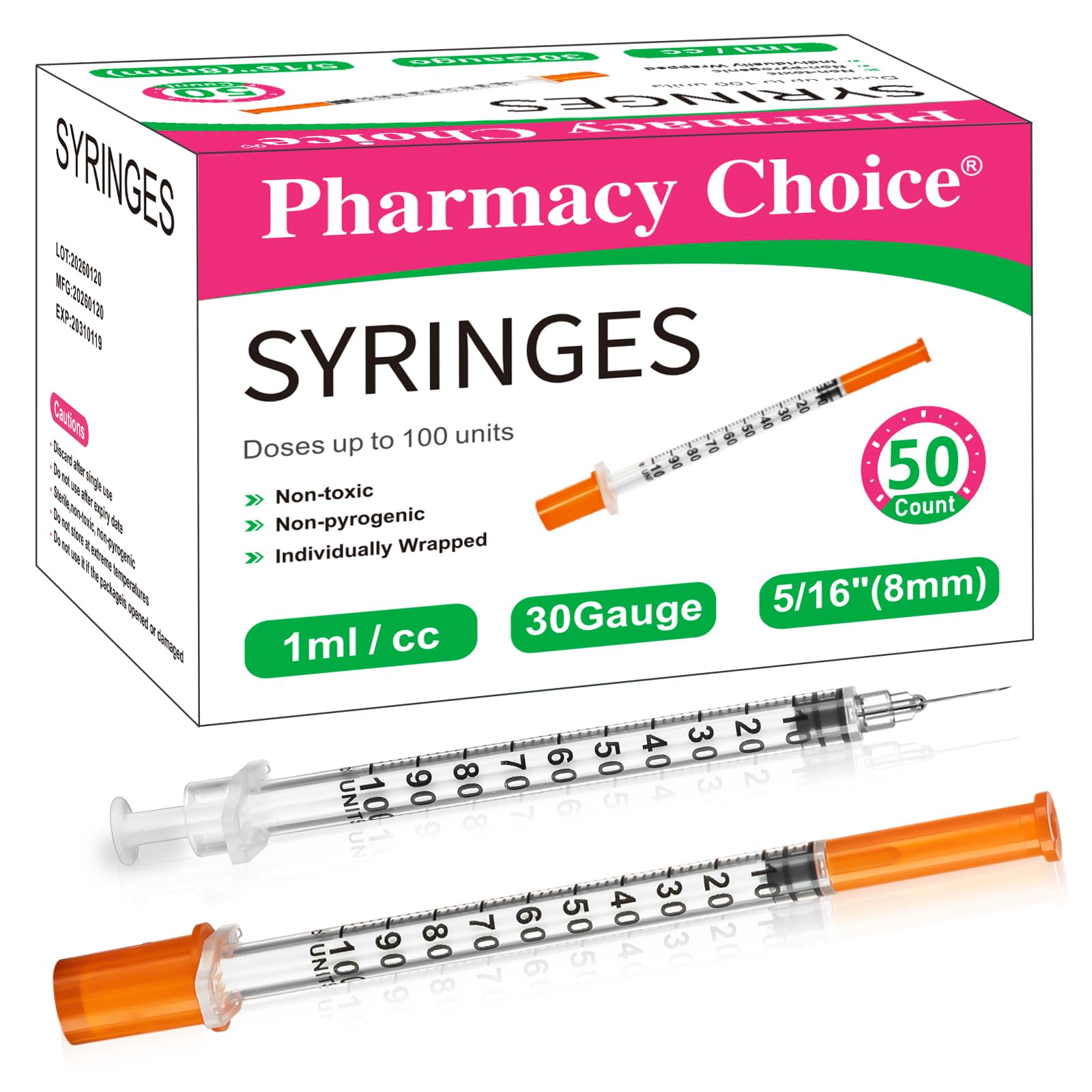 1ml 30 Gauge 1/4 Inch 6 mm Syringe, Individually Packed , 50PACK — Amazon image 11