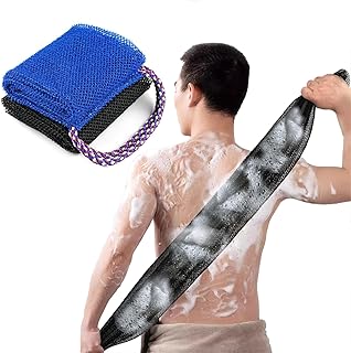 2 Pcs African Net Cloth, African Exfoliating Net African Net Sponge Bath for Body Exfoliating Wash Scrub Cloth Shower Back Scrubber Skin Smoother for Daily Use (Black, Blue)