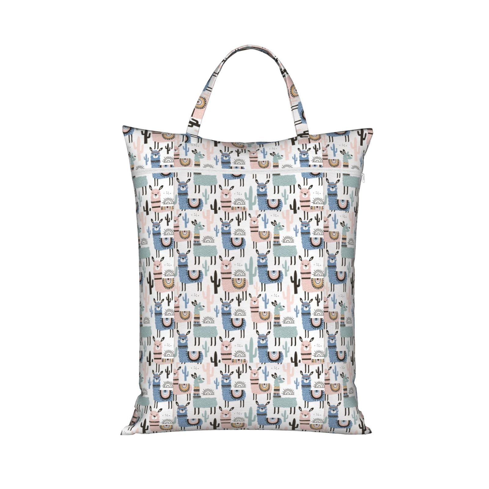 Llama Alpaca Cactus Print Travel Laundry Bag Foldable Lightweight Camping Beach Dorm Weekend Getaways