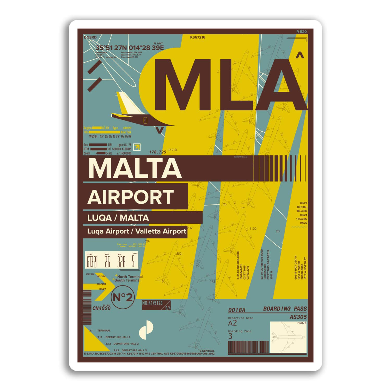 2 x 10cm MLA Malta Airport Vinyl Stickers - Travel Sticker Laptop Luggage #17421 (10cm Tall)
