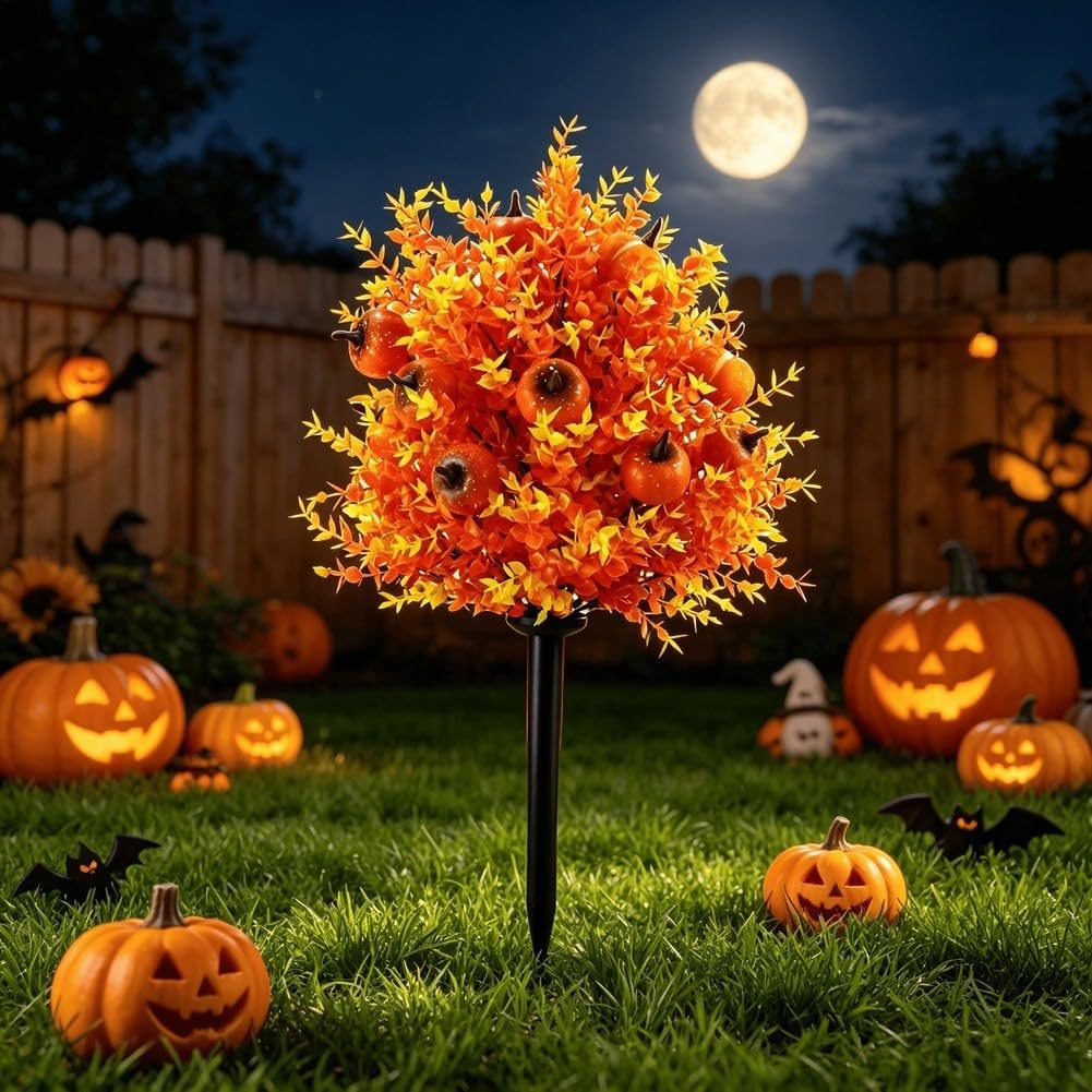 Piquet de Jardin pour fleur Soie Violette Halloween Décoration Extérieur Résistant UV pour Cour Patio Balcon 55cm